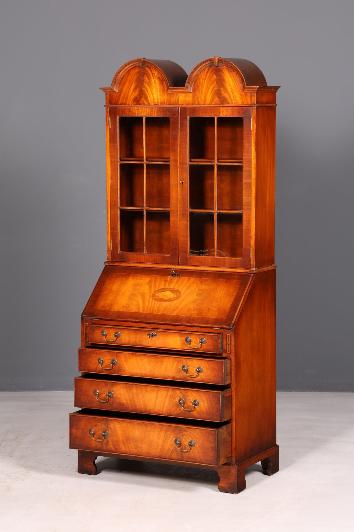 Prachtige Engelse secretaire met opzetkast, secretaire, boekenkast, vitrine, mahonie, antiek, kantoorschrijftafel, VK