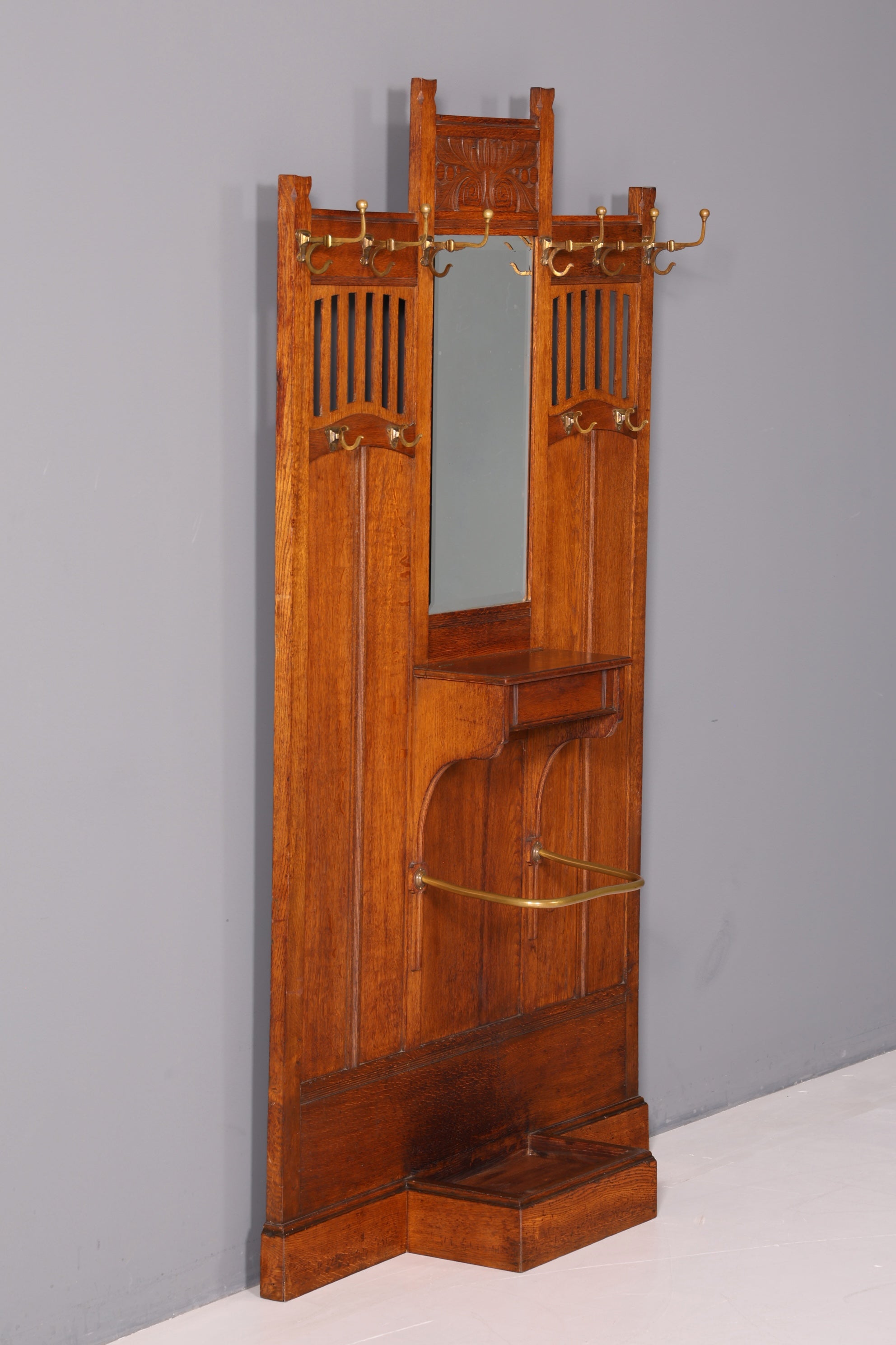 Traumhafte Jugendstil Flur Garderobe Kleiderwand Antik Gründerzeit Spiegel Facettenschliff Massivholz