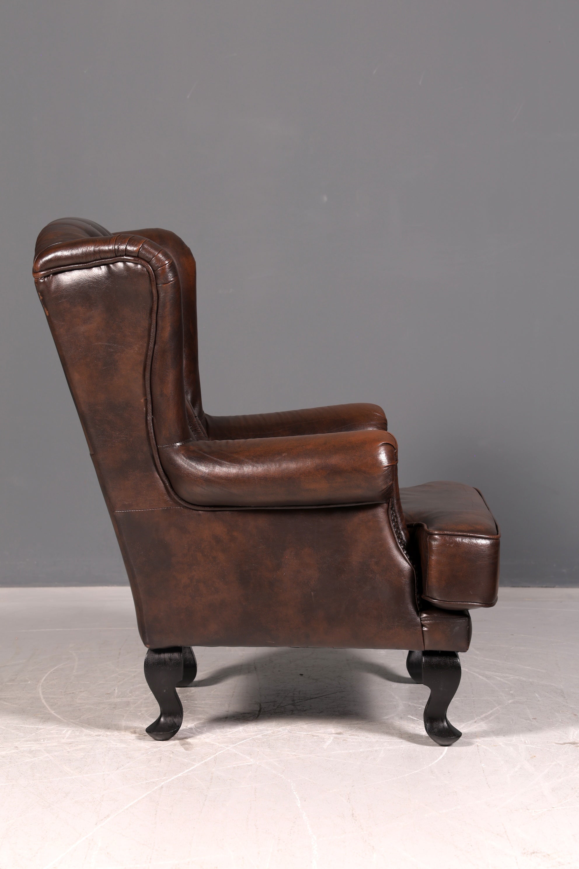 Wunderschöner Original Chesterfield Ohrenbackensessel Echt Leder Englisch Herrensessel Brauner Armlehnsessel UK Relaxsessel