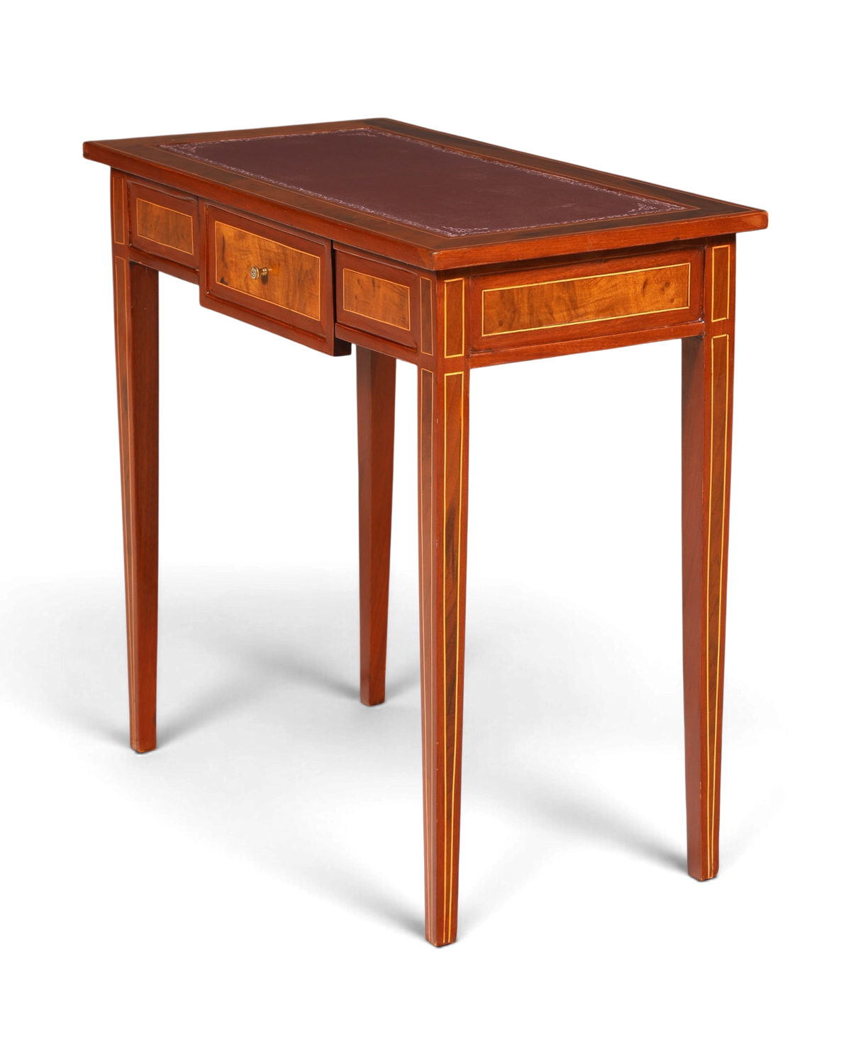 Hauptstadt Möblerei filigraner Schreibtisch im French Desk Stil aus Holz mit Schublade und dunkelroter Einlage