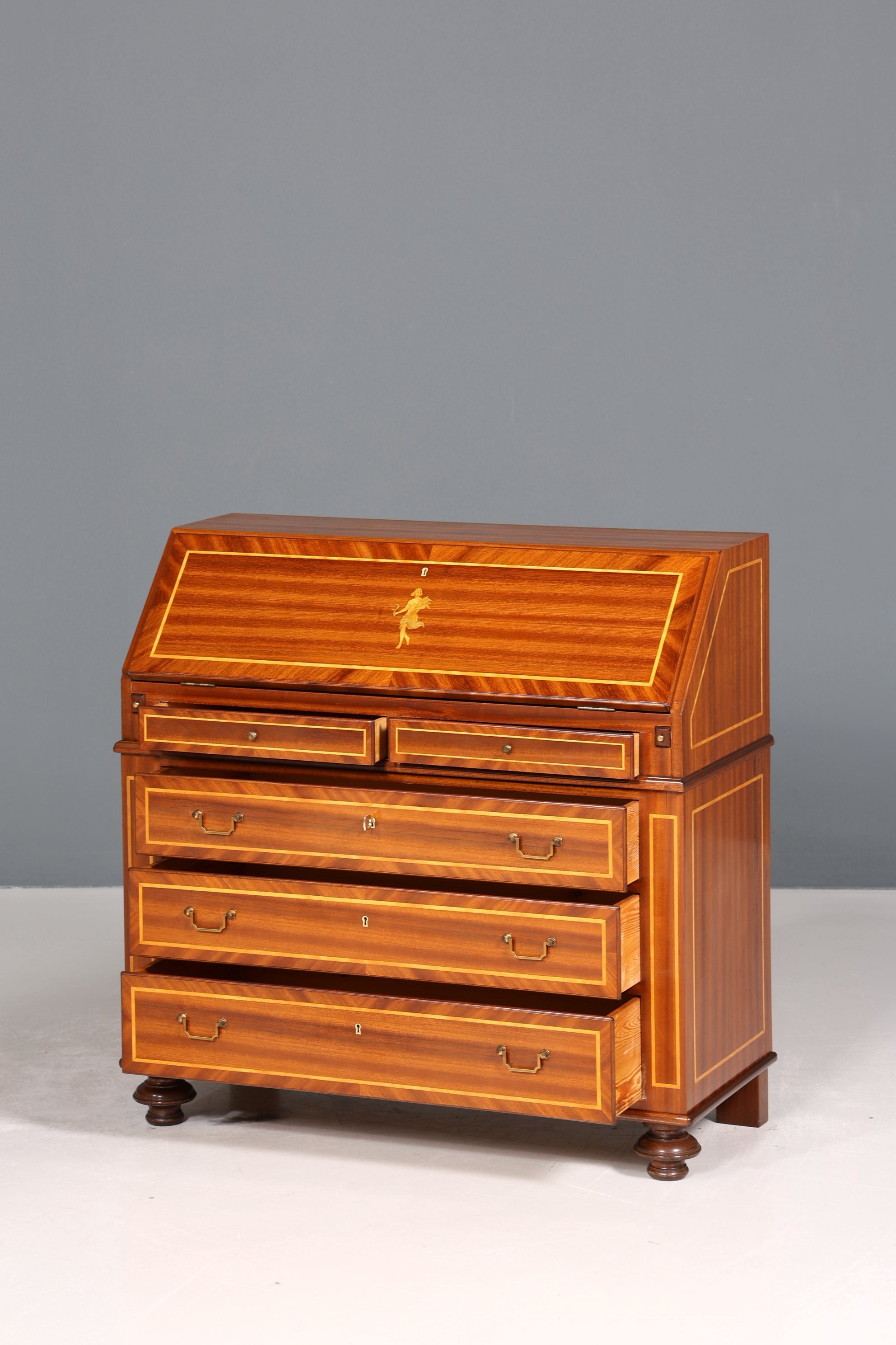 Wunderschöner Englischer Sekretär Schreibkommode echt Holz Schreibtisch Intarsien Kommode