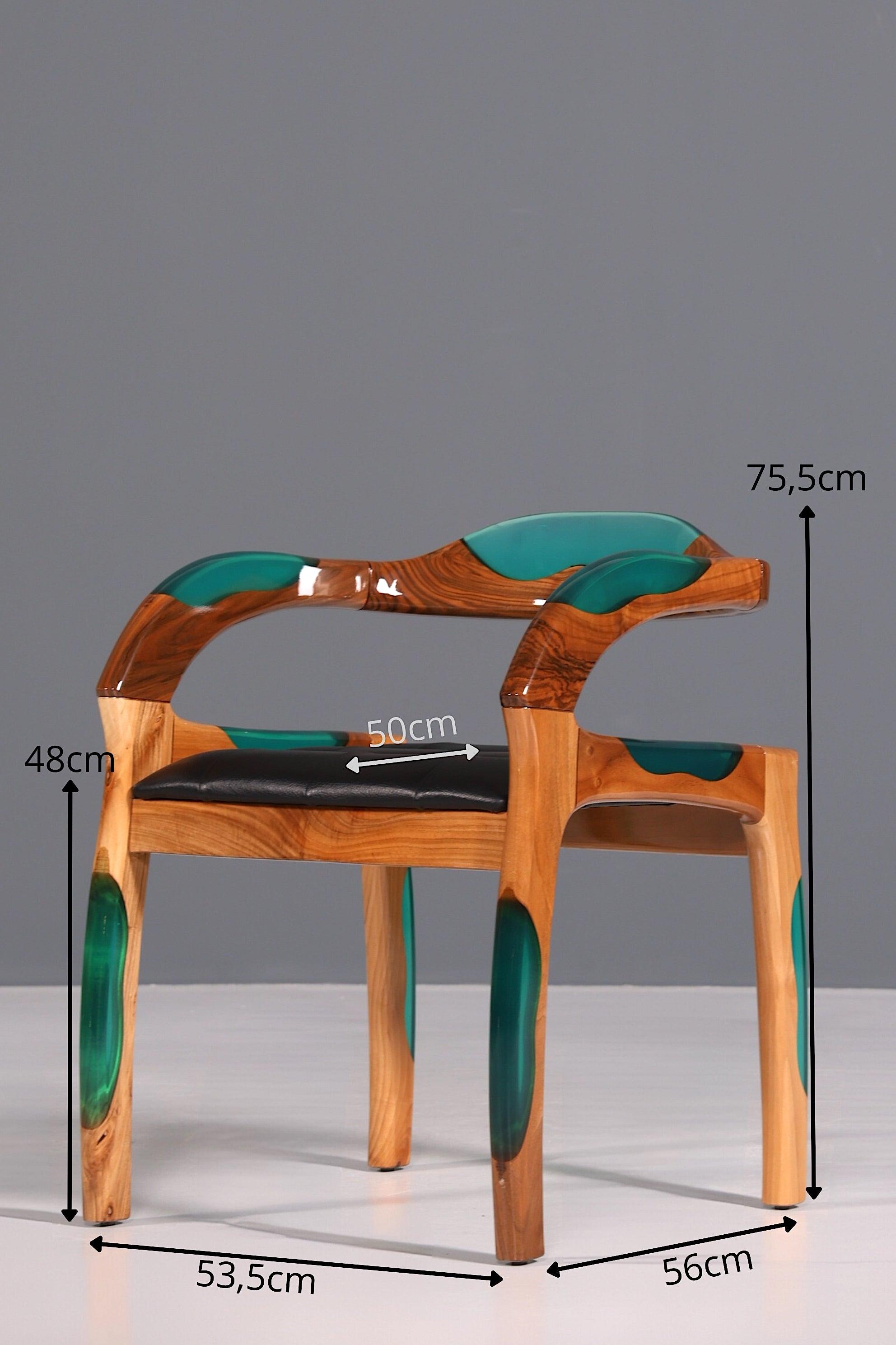 Epoxy Sessel "Arnson Plus Green" Epoxidharz Armlehnsessel Massiv Holz Stuhl Nussbaum Sekretär Stuhl