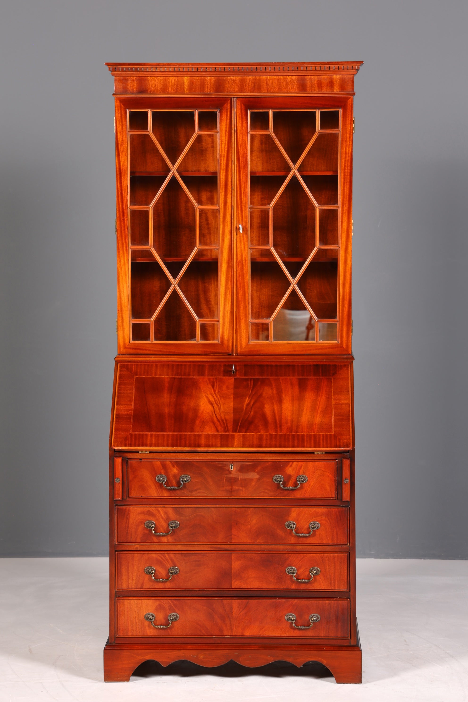 Wunderschöner Englischer Sekretär Büro Aufsatzsekretär Antik 60S Vitrinen Schrank UK