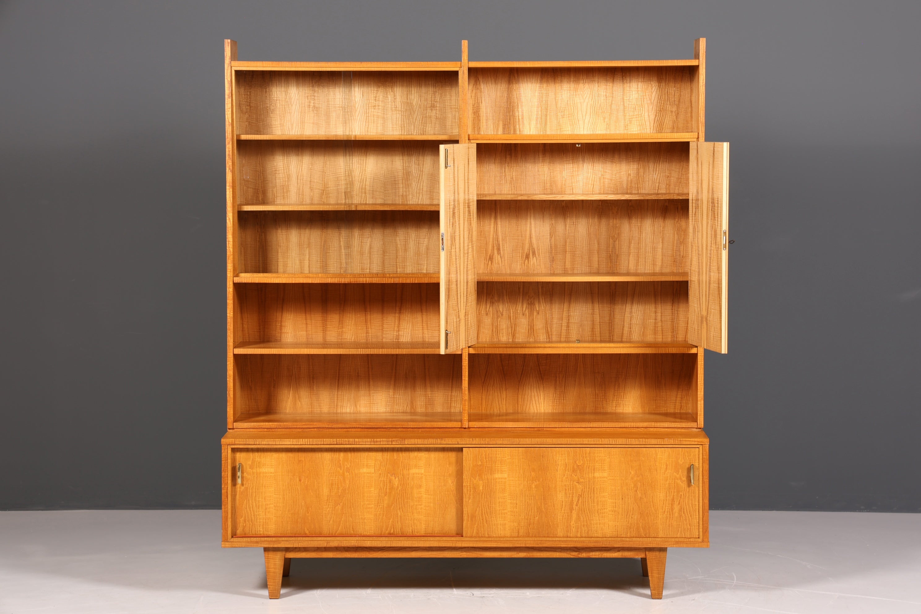 Beautiful XXL Mid Century Cabinet, Vintage Bookshelf, Library Display Case, Wooden Bookshelf