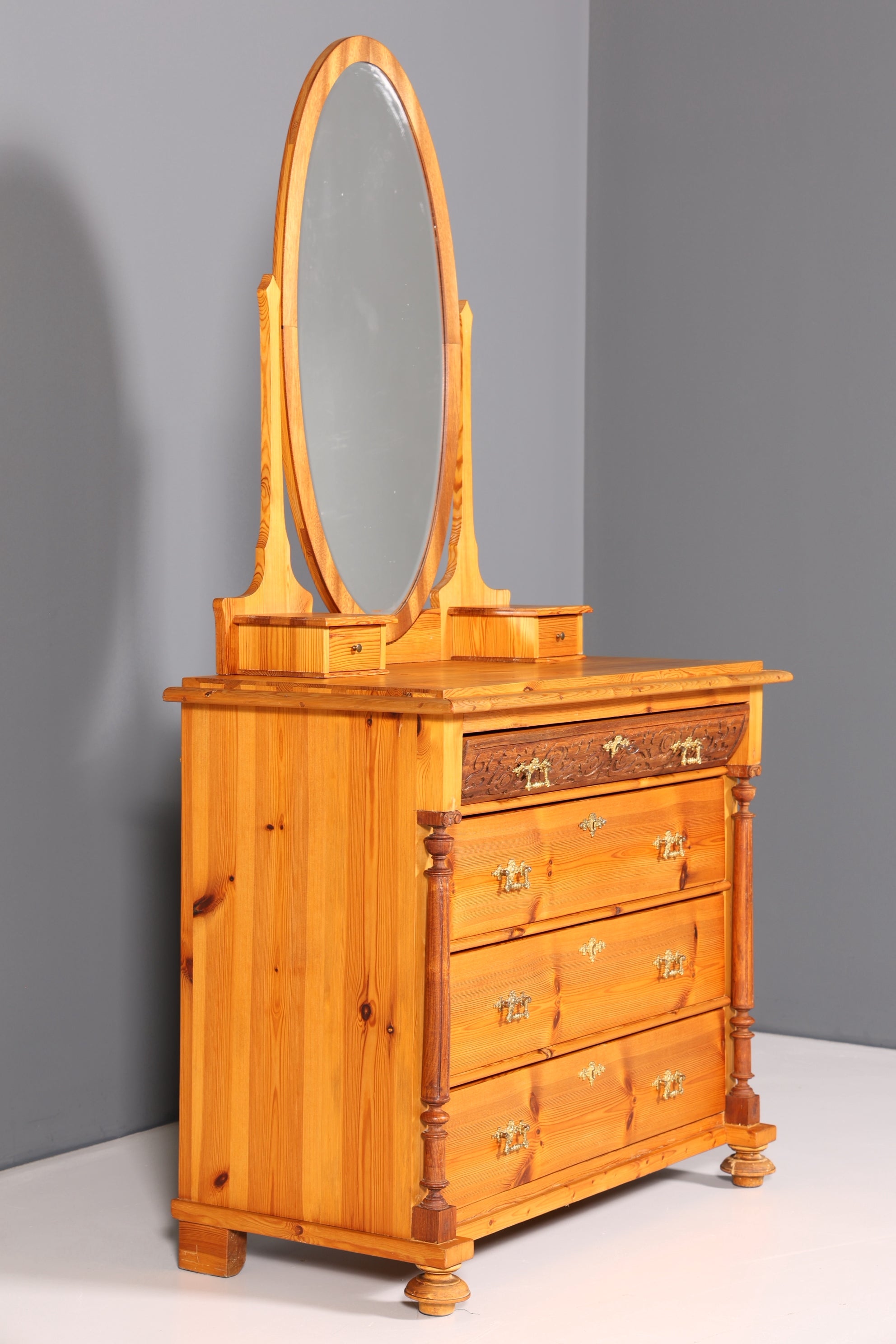 Stilvolle Gründerzeit Kommode Antik Louis Philippe Sideboard mit Spiegel Flurkommode