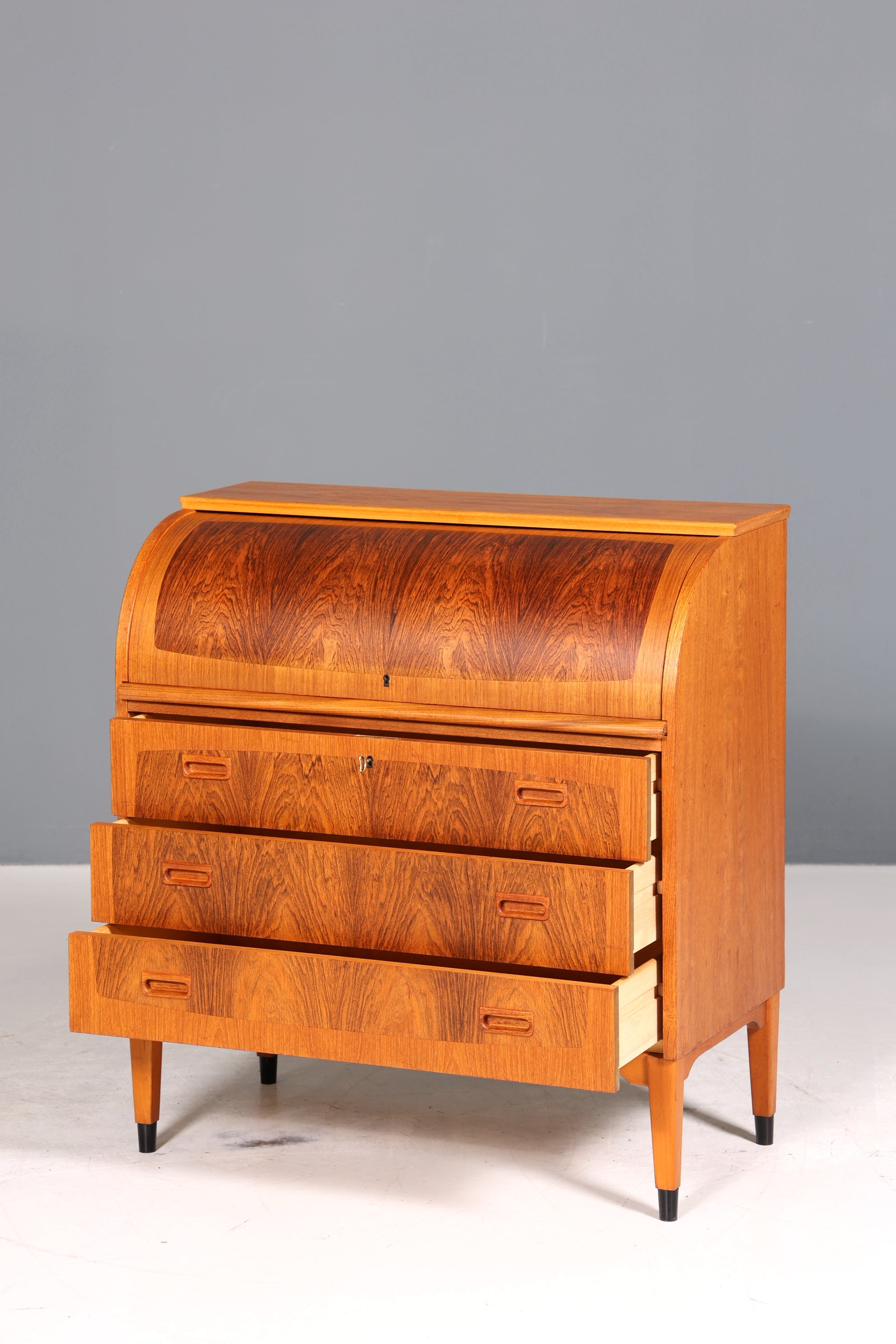 Wunderschöner Mid Century Rollladen Sekretär Danish Design echt Holz Schreibkommode 60er Jahre