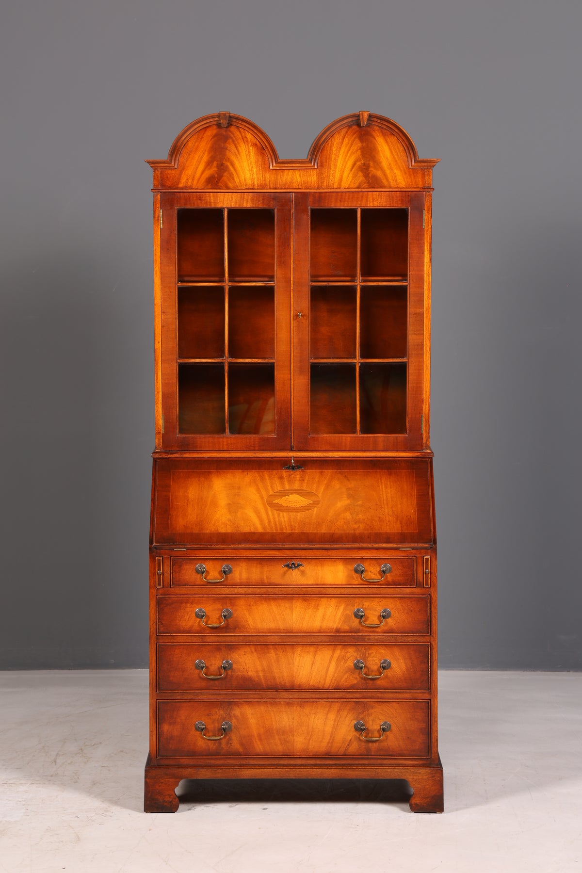 Prachtige Engelse secretaire met opzetkast, secretaire, boekenkast, vitrine, mahonie, antiek, kantoorschrijftafel, VK