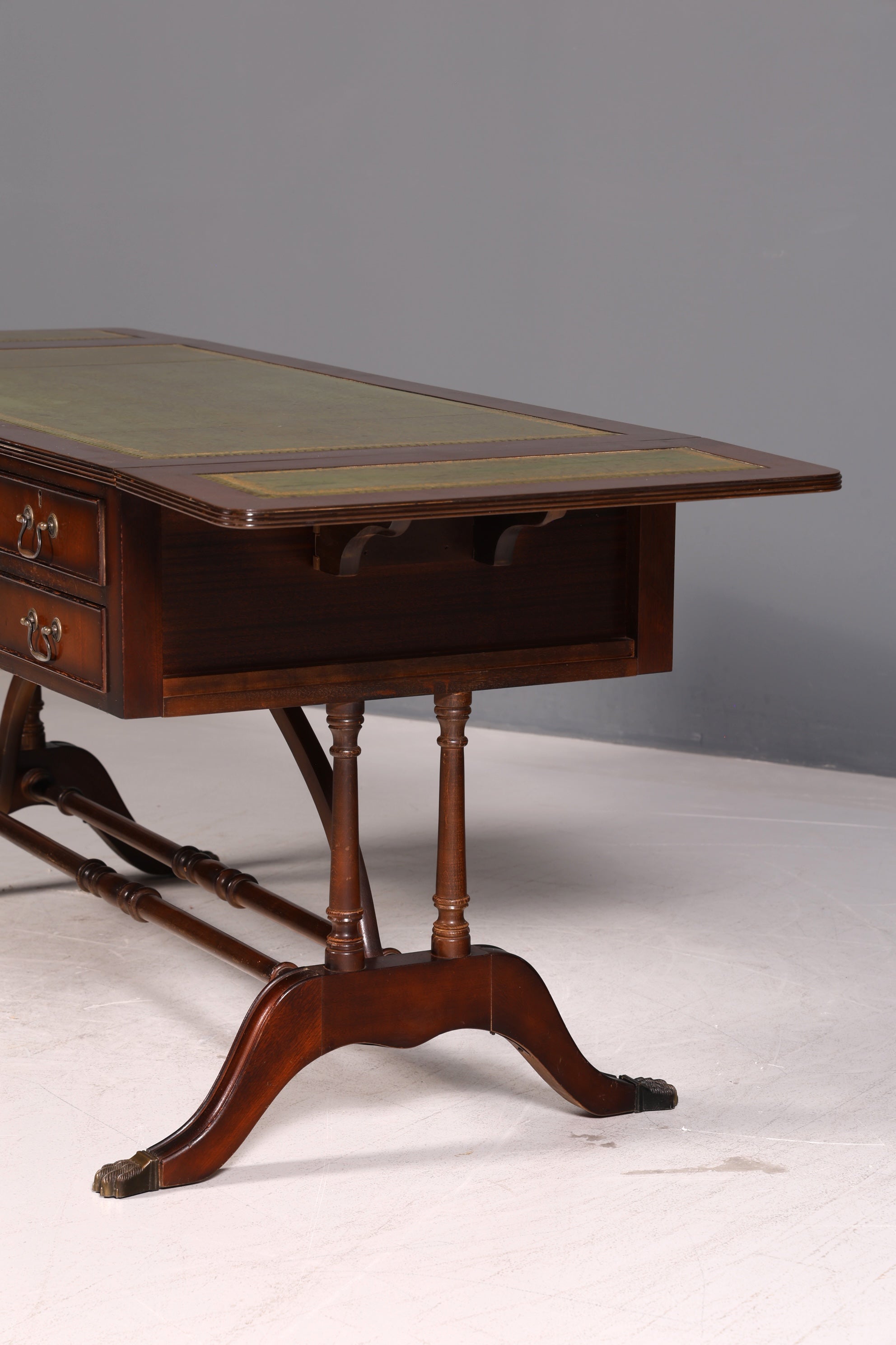 Wunderschöner Englischer Schreibtisch Regency Klappschreibtisch Echt Lederauflage Mahagoni 60s Bürotisch