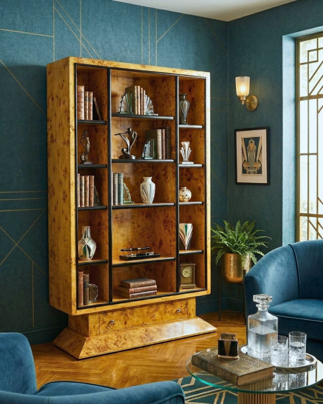 Beeindruckendes Art Deco Design Bücherregal Birke Luxus Regal Biedermeier Bibliothek