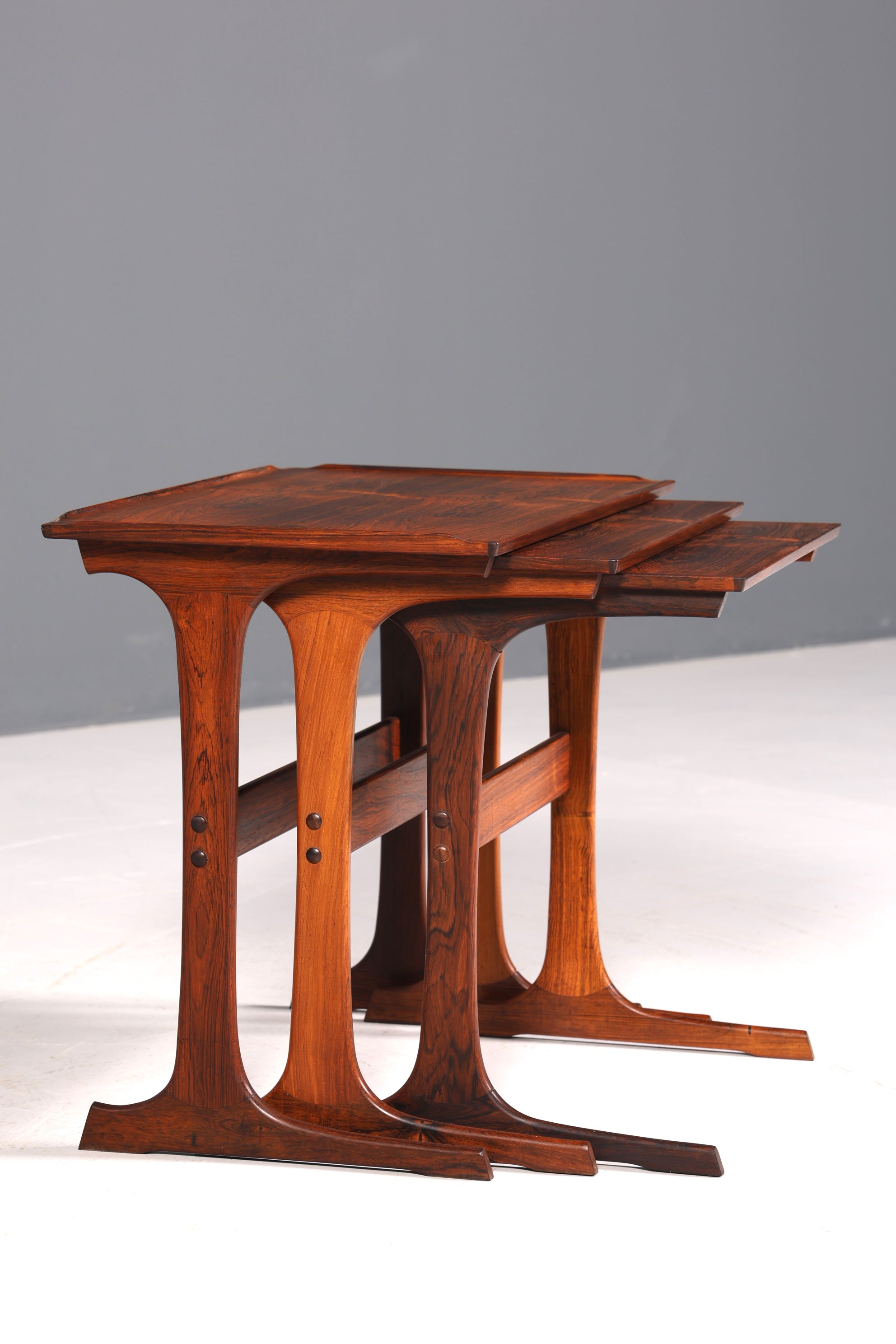 F874 Finish cm Filigranes Mid Century Tisch Set Couchtisch Teak Holz 3er Satz Ablagetisch Beistelltisch