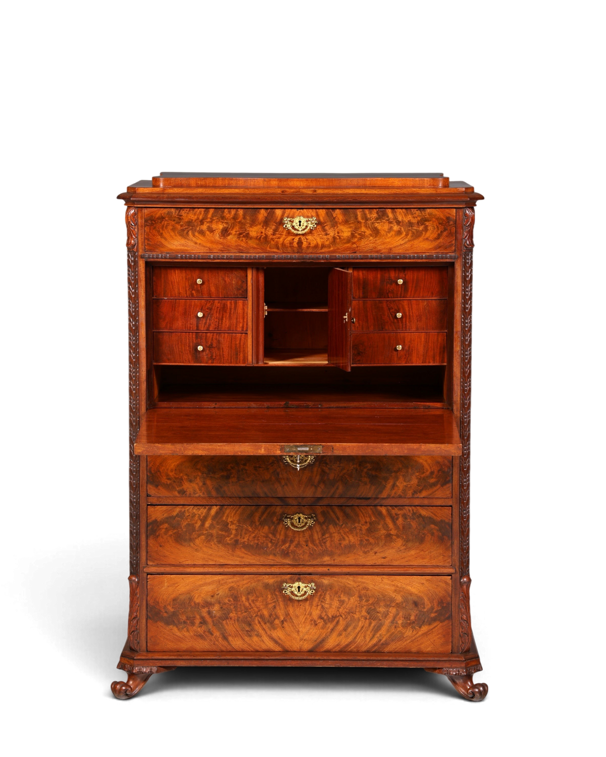 Hauptstadt Möblerei antiker Louis Philippe Sekretär aus Holz mit ausklappbarer Schreibfläche und Schubladen um 1880