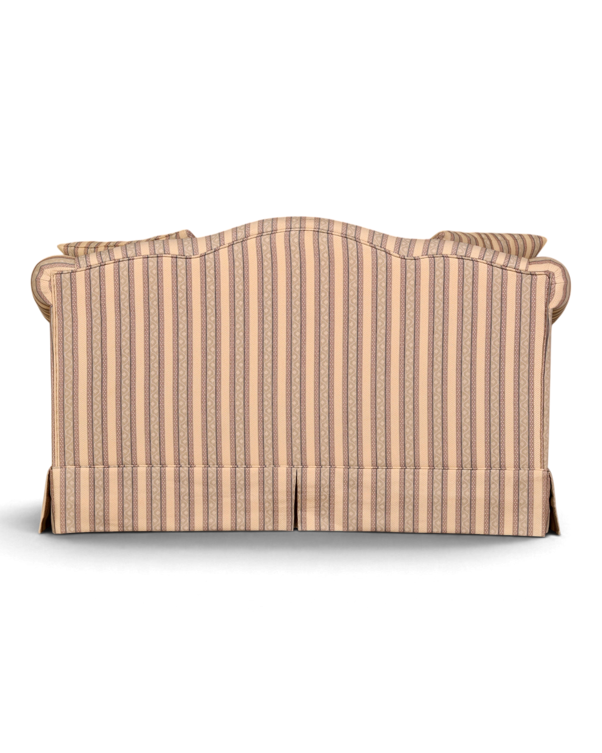 Hauptstadt Möblerei Drexel Heritage 2-Sitzer Sofa mit klassischem beigem Streifenmuster und geschwungener Rückenlehne