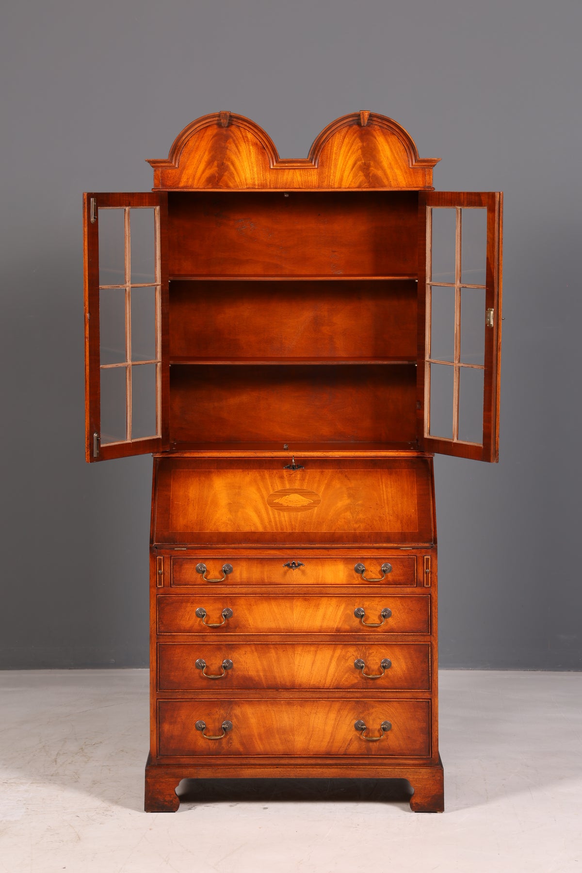Prachtige Engelse secretaire met opzetkast, secretaire, boekenkast, vitrine, mahonie, antiek, kantoorschrijftafel, VK