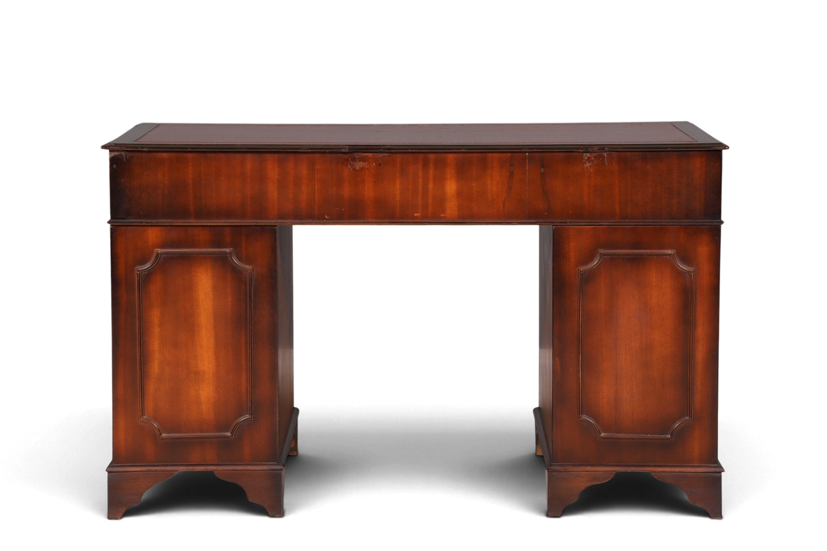 Hauptstadt Möblerei englischer Schreibtisch aus Mahagoni mit Lederauflage und neun Schubladen im antiken Stil