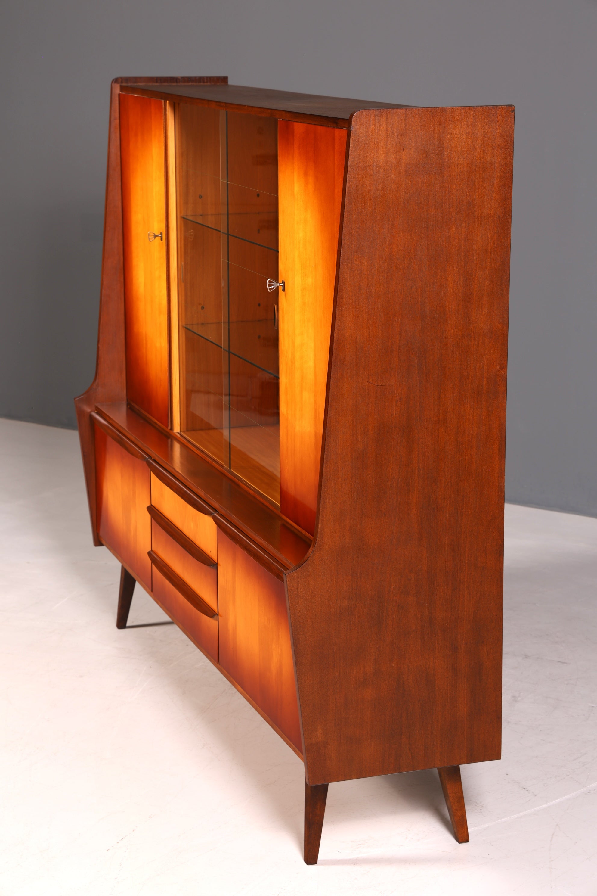G140 Finish Traumhafter Mid Century Highboard Retro Vitrine 60er Jahre Schrank Kommode