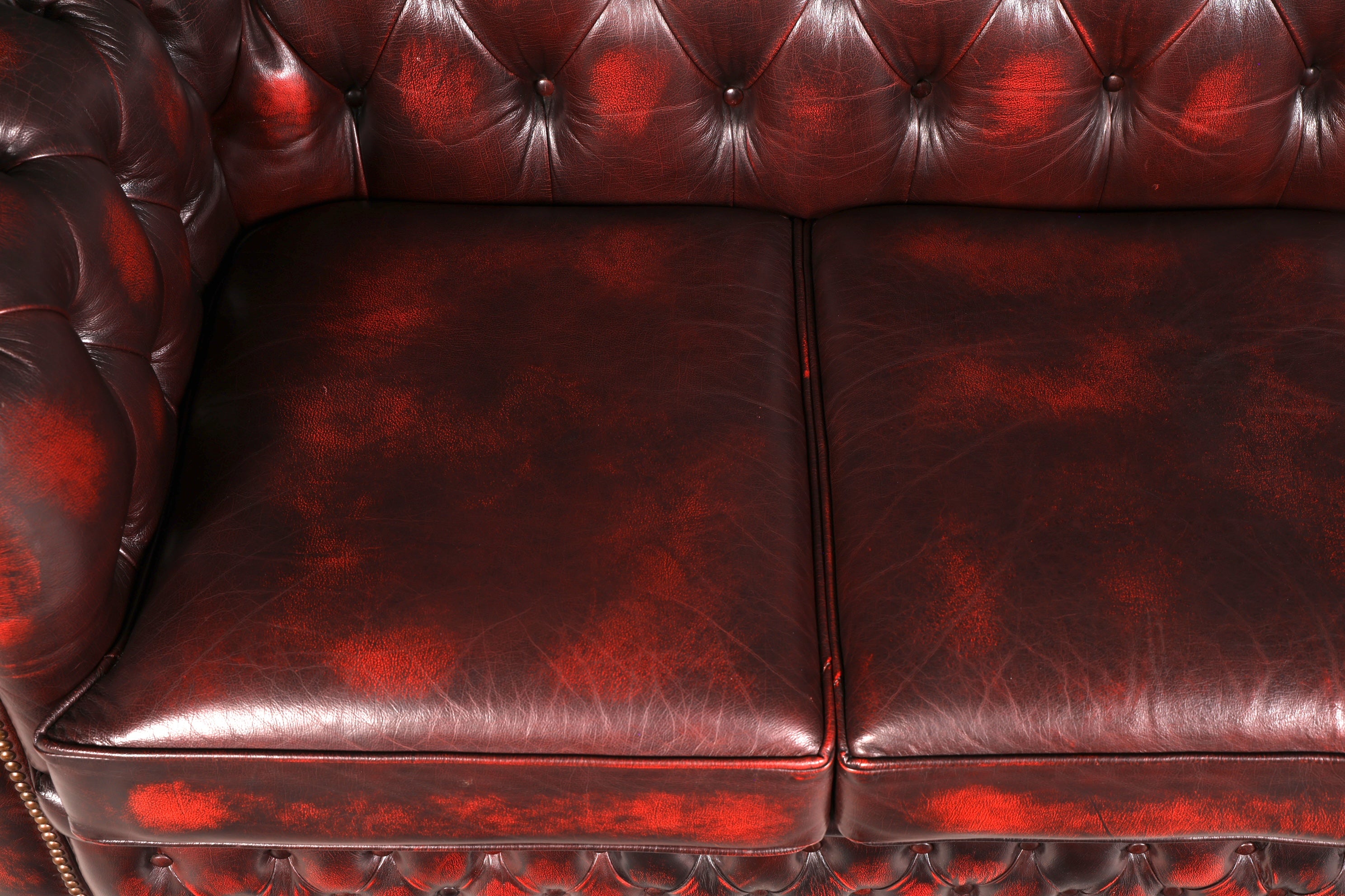 Wunderschönes Original Chesterfield Sofa 3- Sitzer echt Leder Oxblood Couch Englisch