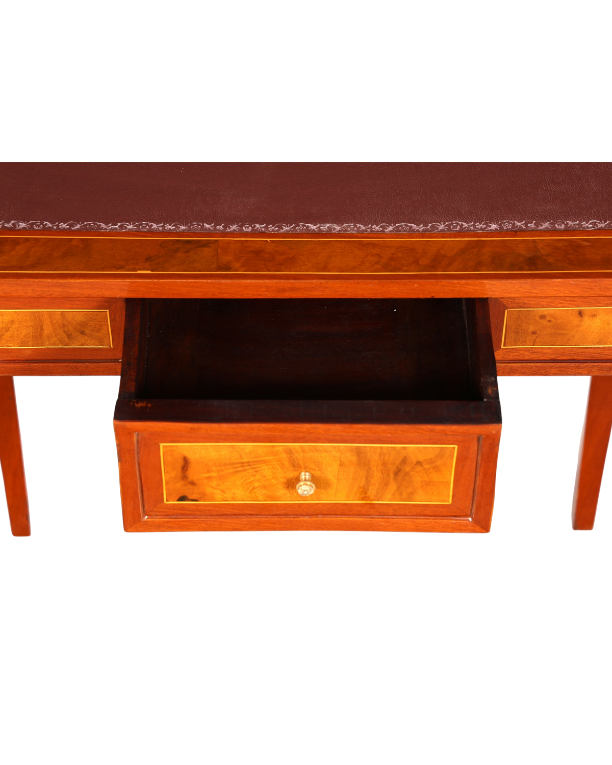 Hauptstadt Möblerei antiker French Desk Schreibtisch aus Holz mit offener Schublade und edler Tischplatteneinlage