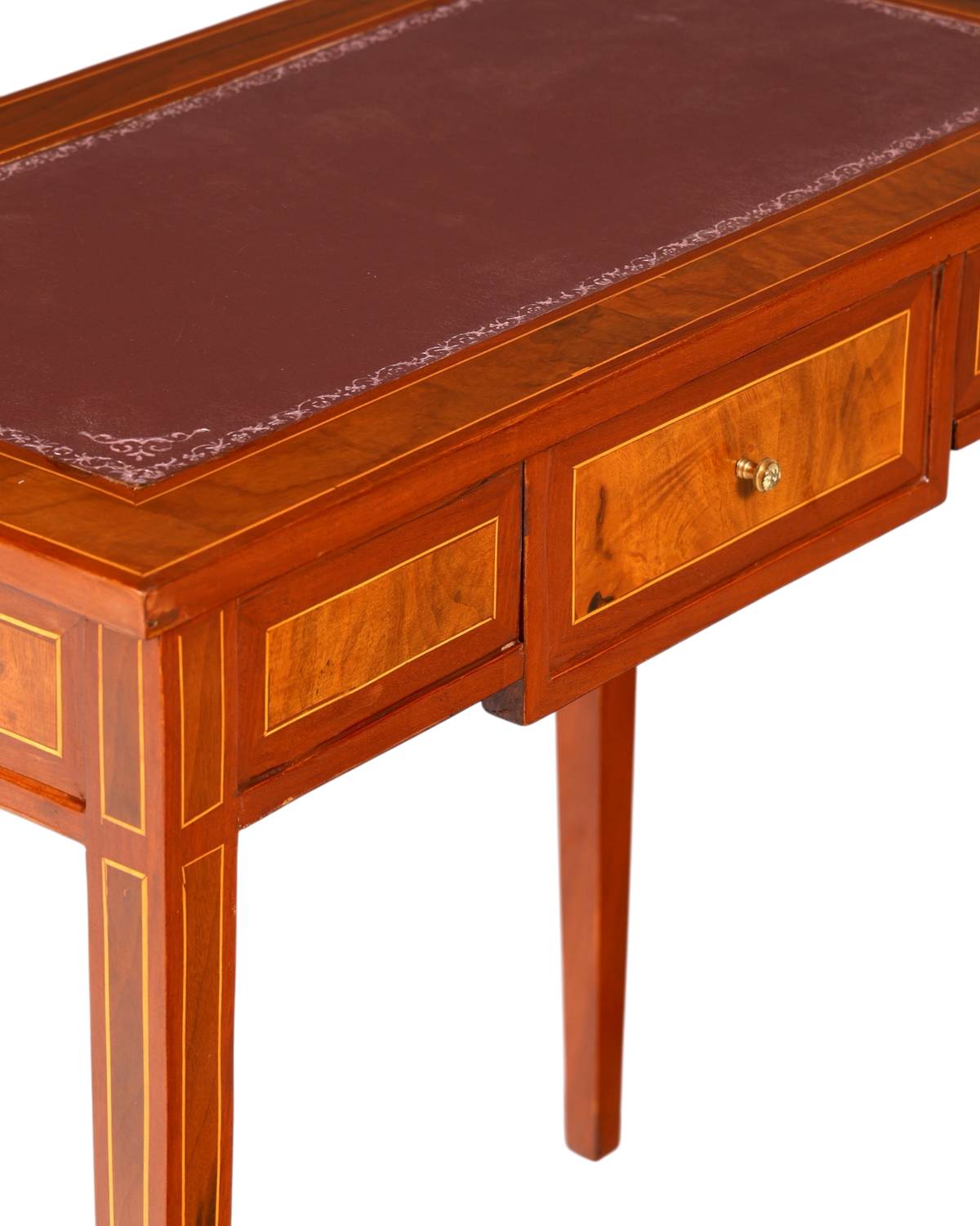 Hauptstadt Möblerei Schreibtisch im French Desk Stil aus Holz mit brauner Ledereinlage und einer Schublade