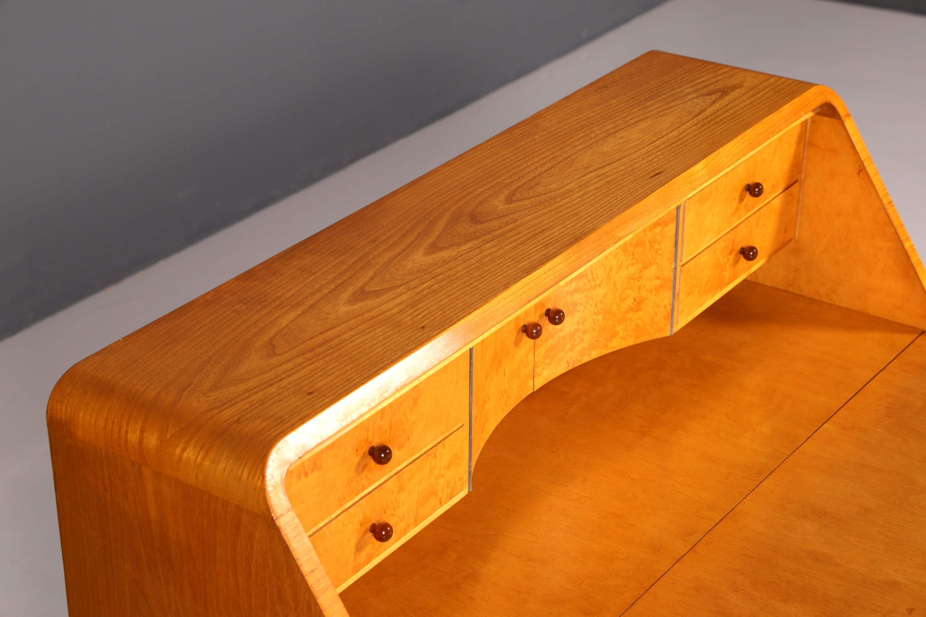 G025 Finish Schlichter Mid Century Sekretär Vintage Schreibmöbel echt Holz Kommode Office Secretary