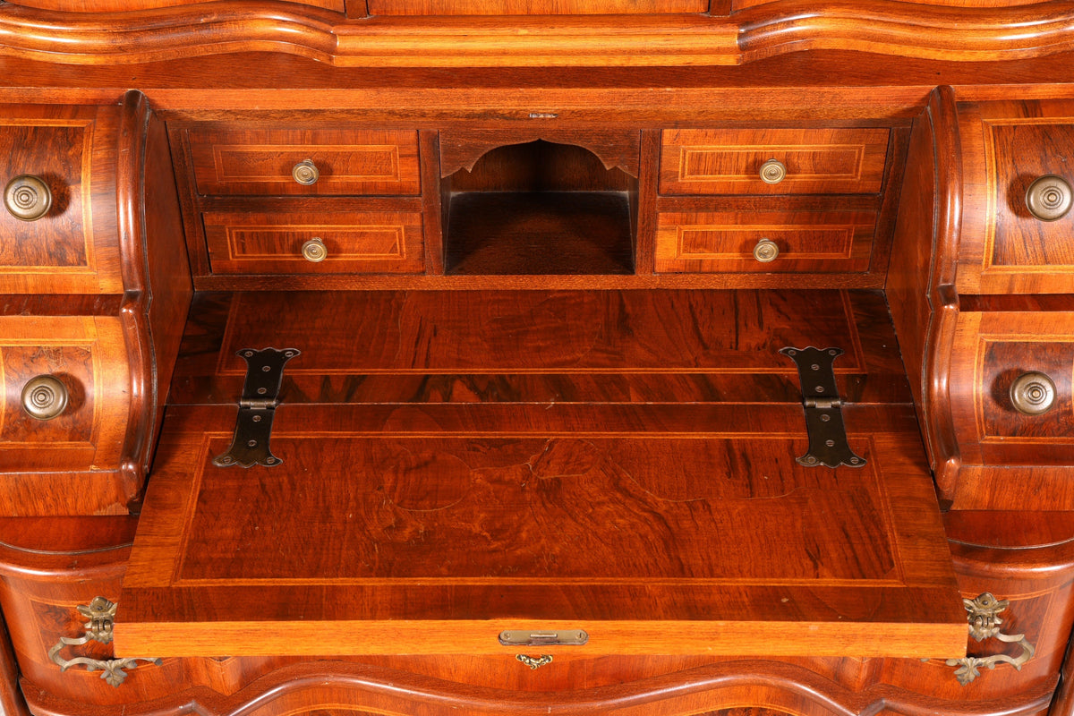 Impressive Baroque secretary desk, writing cabinet, tabernacle-style, antique design, solid wood, vintage