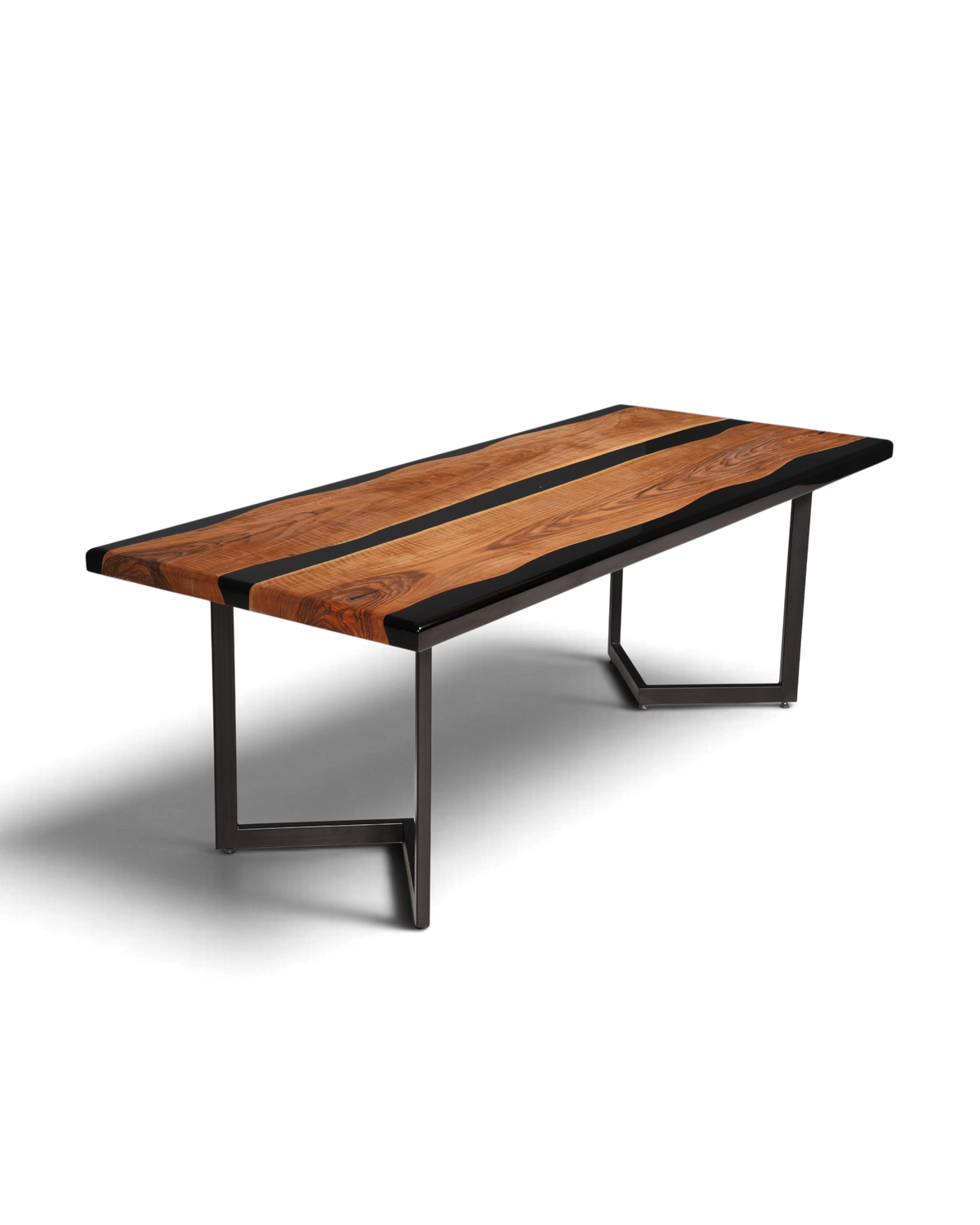 Wunderschöner Epoxidharz Tisch 220-90 cm Epoxy Schwarz Nussbaum Esszimmer Tisch massiv Holz Esstisch