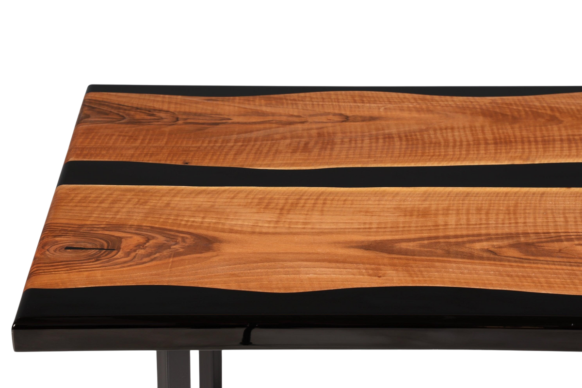 Wunderschöner Epoxidharz Tisch 220-90 cm Epoxy Schwarz Nussbaum Esszimmer Tisch massiv Holz Esstisch