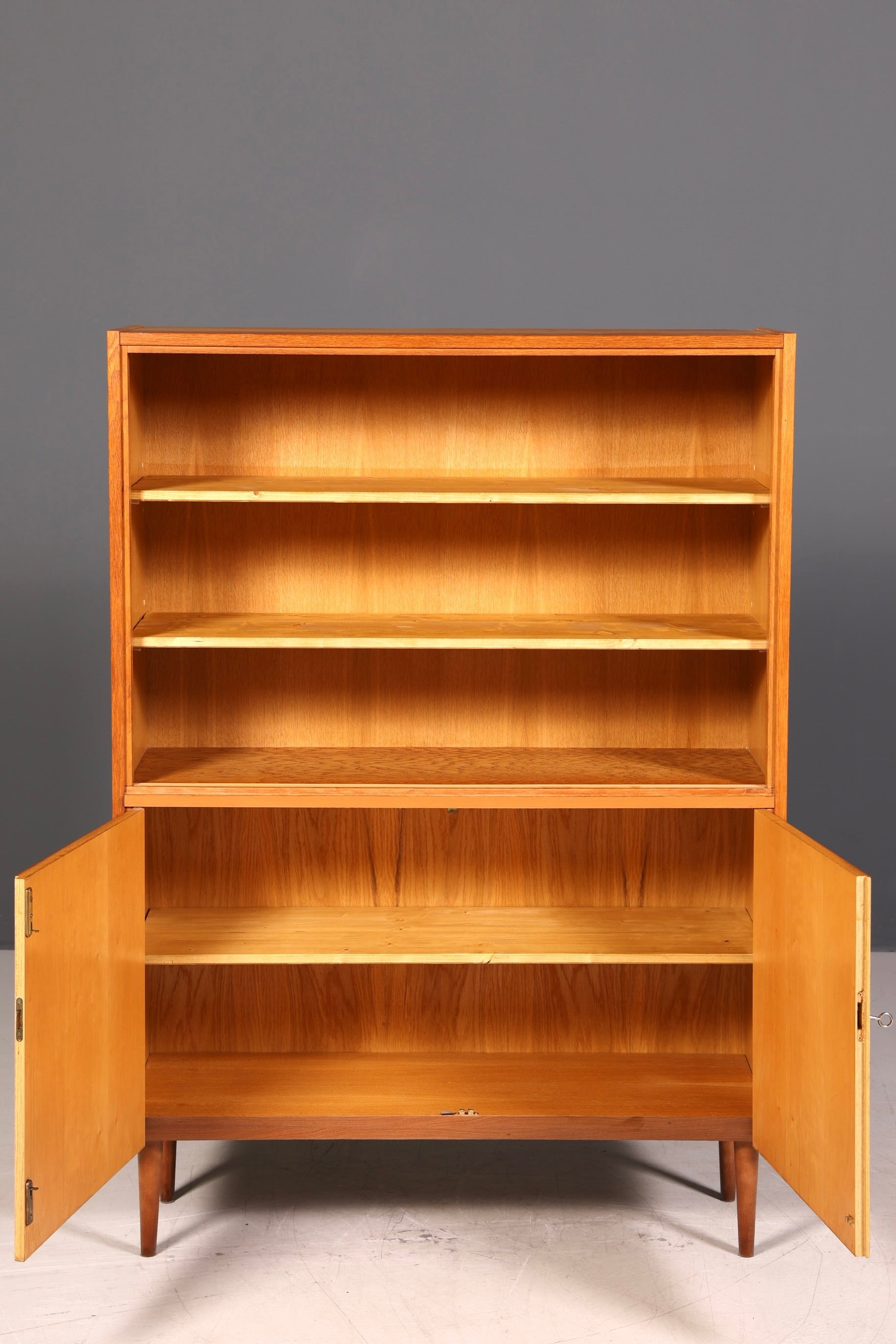 Wunderschöner Mid Century Regal Schrank Vintage Highboard Bücherregal Holz Kommode ohne Gläser