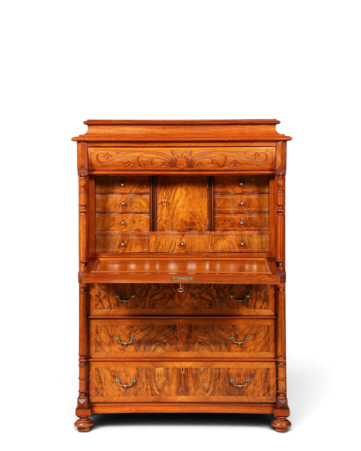 Traumhafter Louis Philippe Sekretär um 1870 Vertiko Nussbaum Highboard Kommode Sekretär Schrank