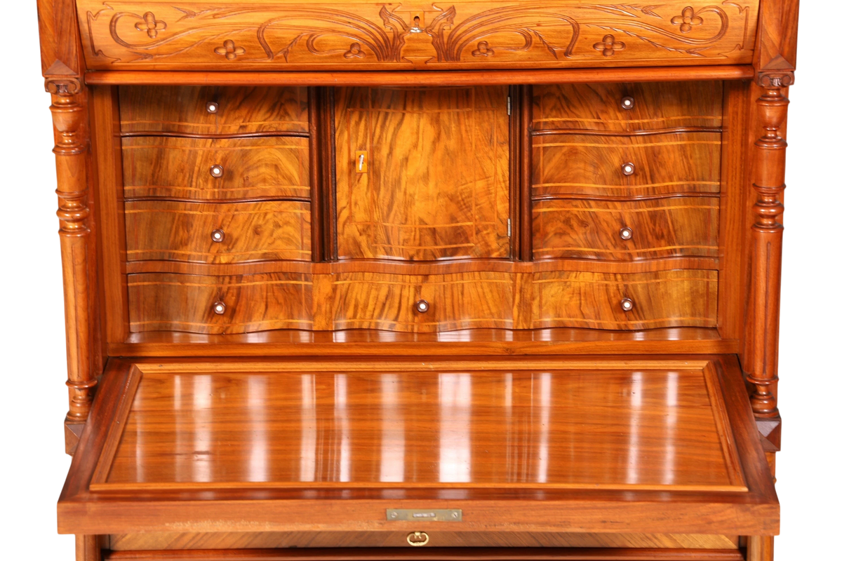 Traumhafter Louis Philippe Sekretär um 1870 Vertiko Nussbaum Highboard Kommode Sekretär Schrank