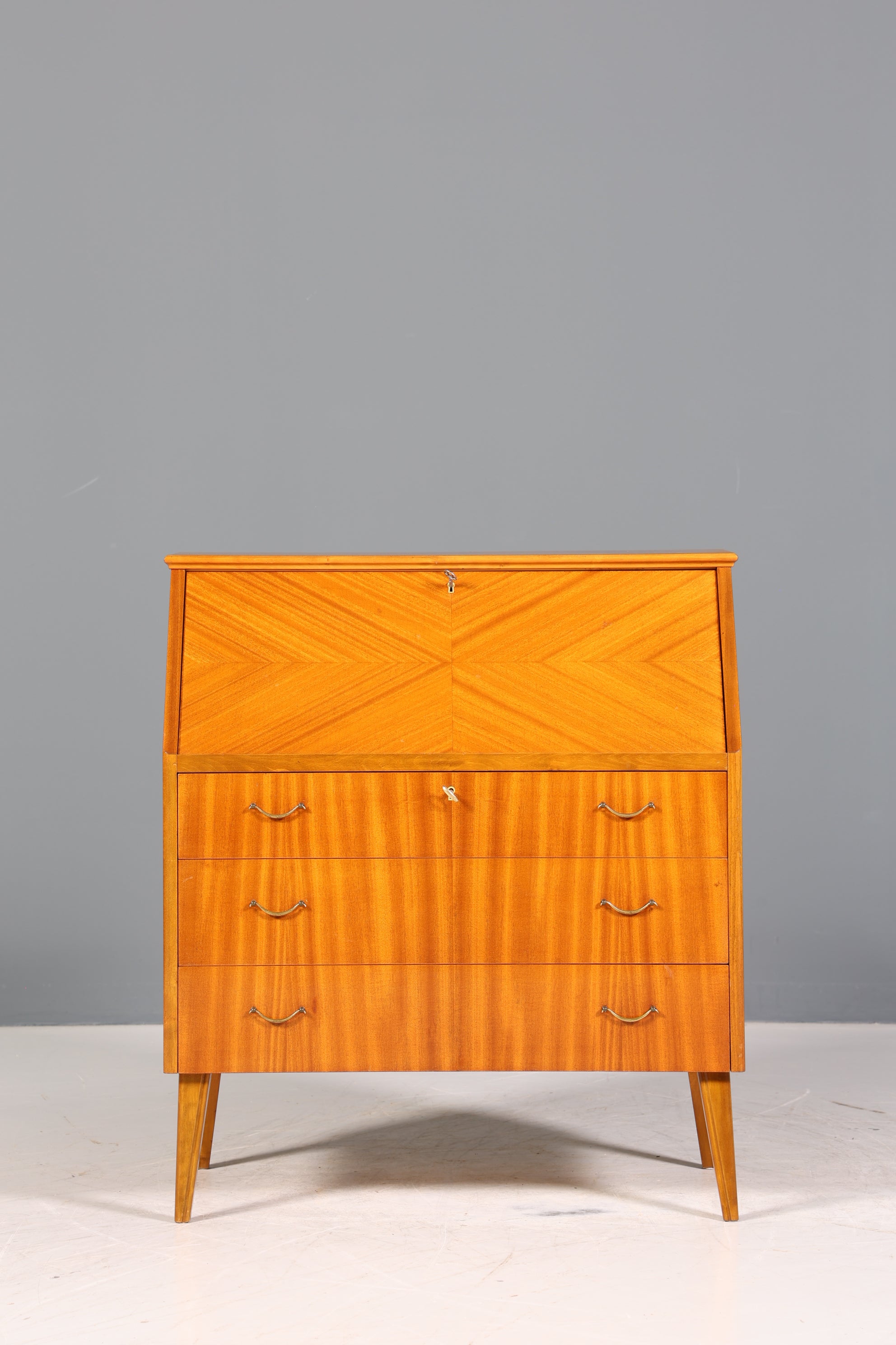 Schlichter Mid Century Sekretär Vintage Schreibmöbel echt Holz Kommode Office Secretary