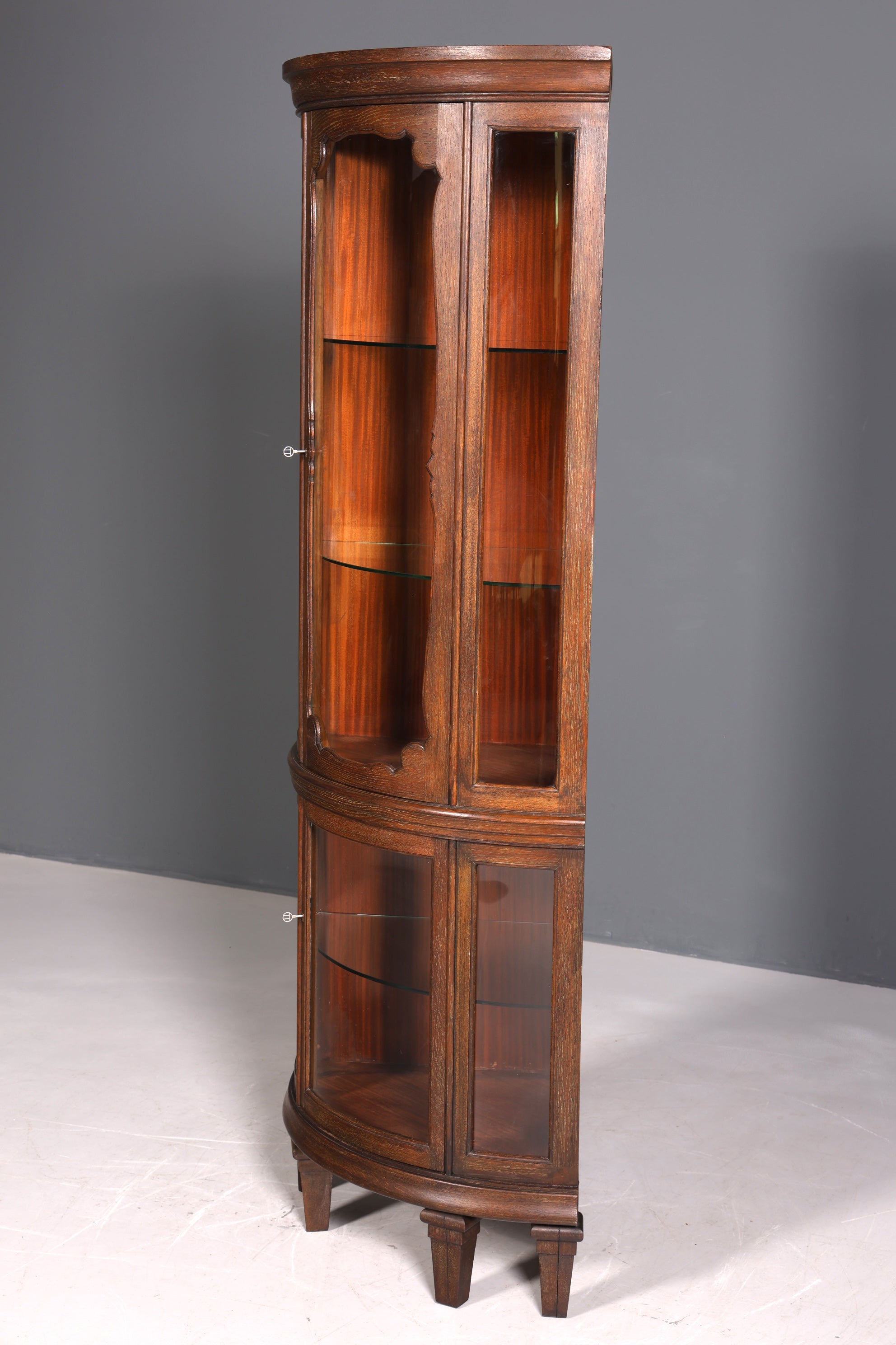 Stylish Art Nouveau corner display cabinet circa 1910, real wood, bookcase, antique oak, kitchen cabinet, sideboard