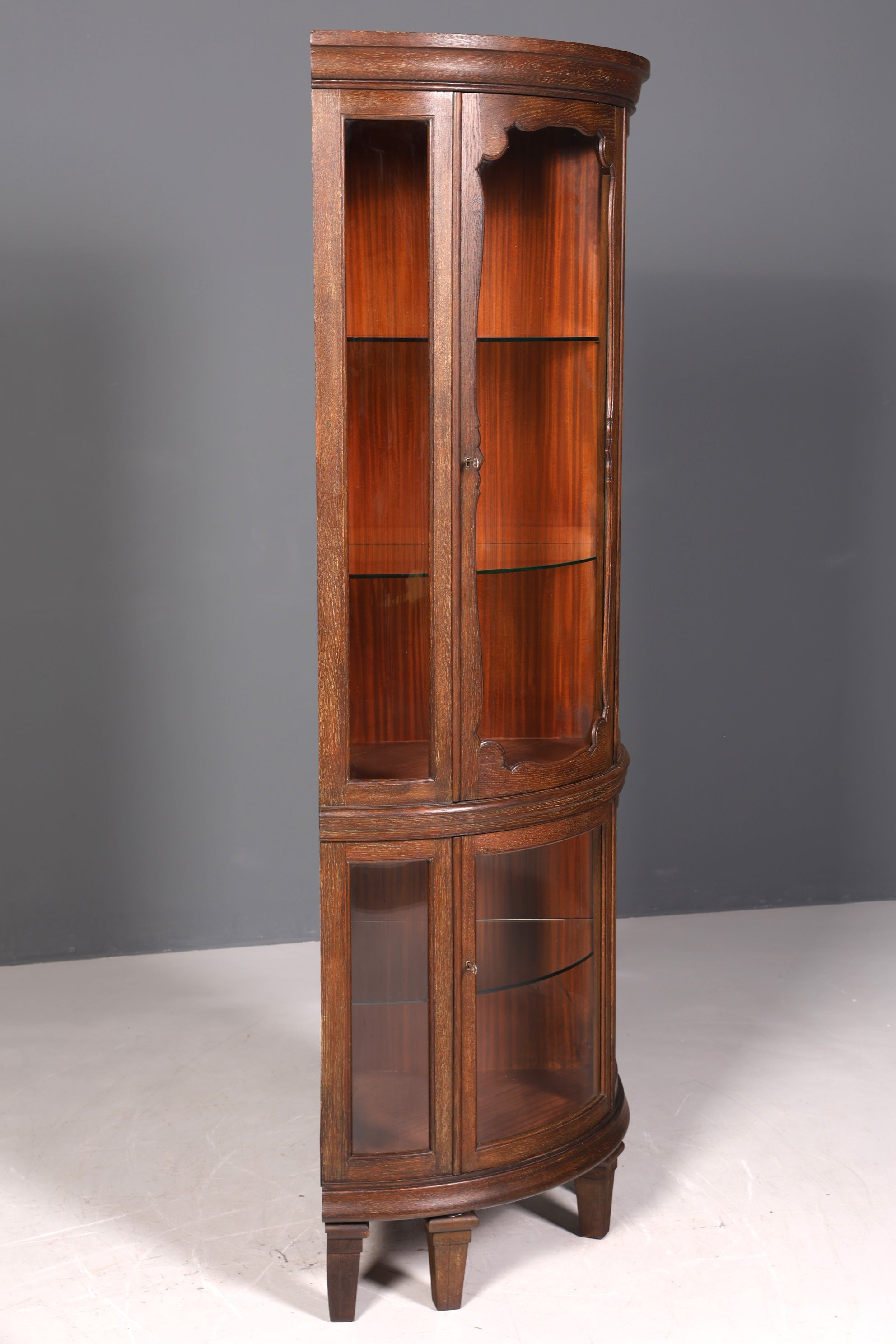 Stylish Art Nouveau corner display cabinet circa 1910, real wood, bookcase, antique oak, kitchen cabinet, sideboard
