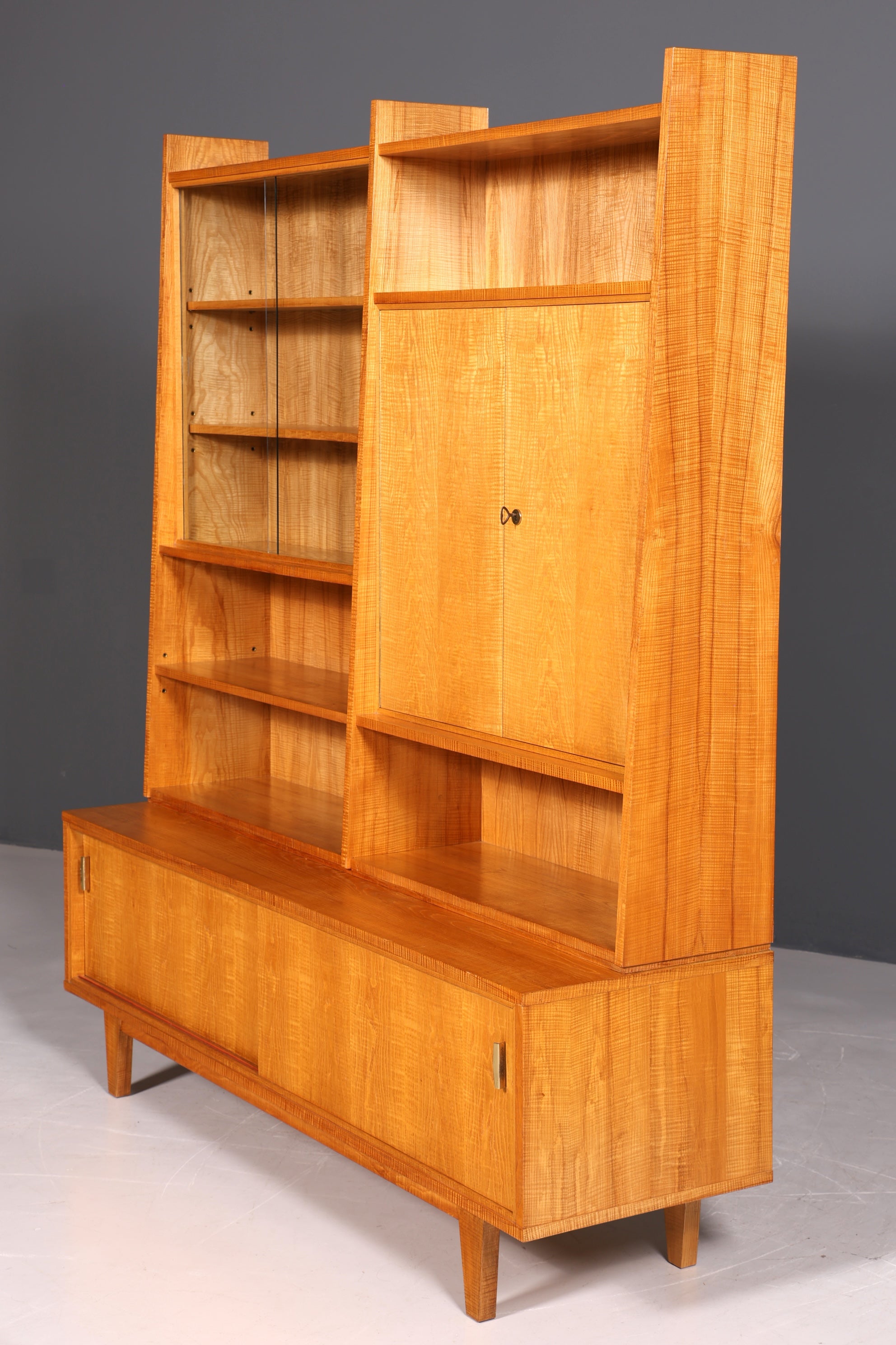 Beautiful XXL Mid Century Cabinet, Vintage Bookshelf, Library Display Case, Wooden Bookshelf