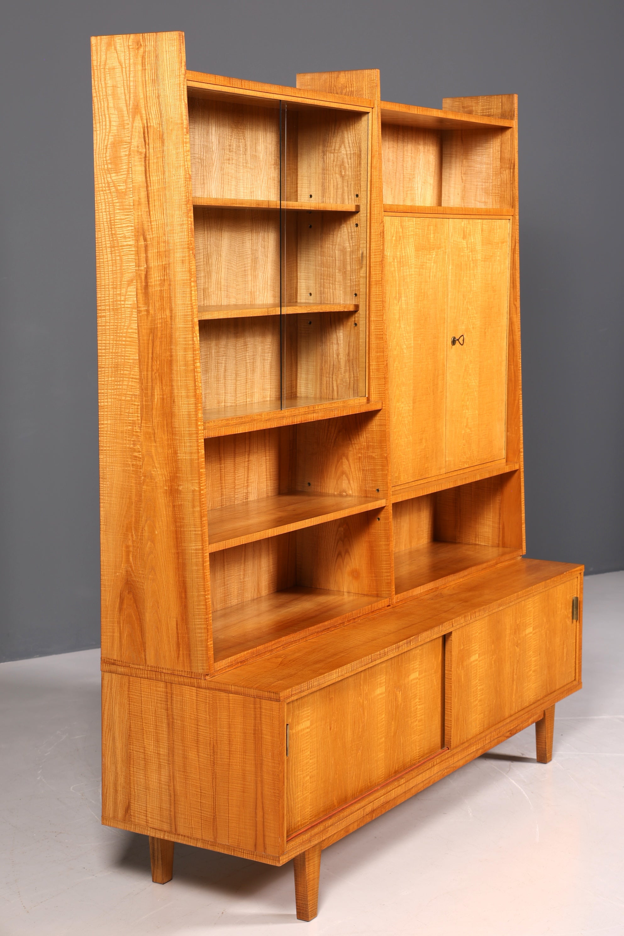 Beautiful XXL Mid Century Cabinet, Vintage Bookshelf, Library Display Case, Wooden Bookshelf