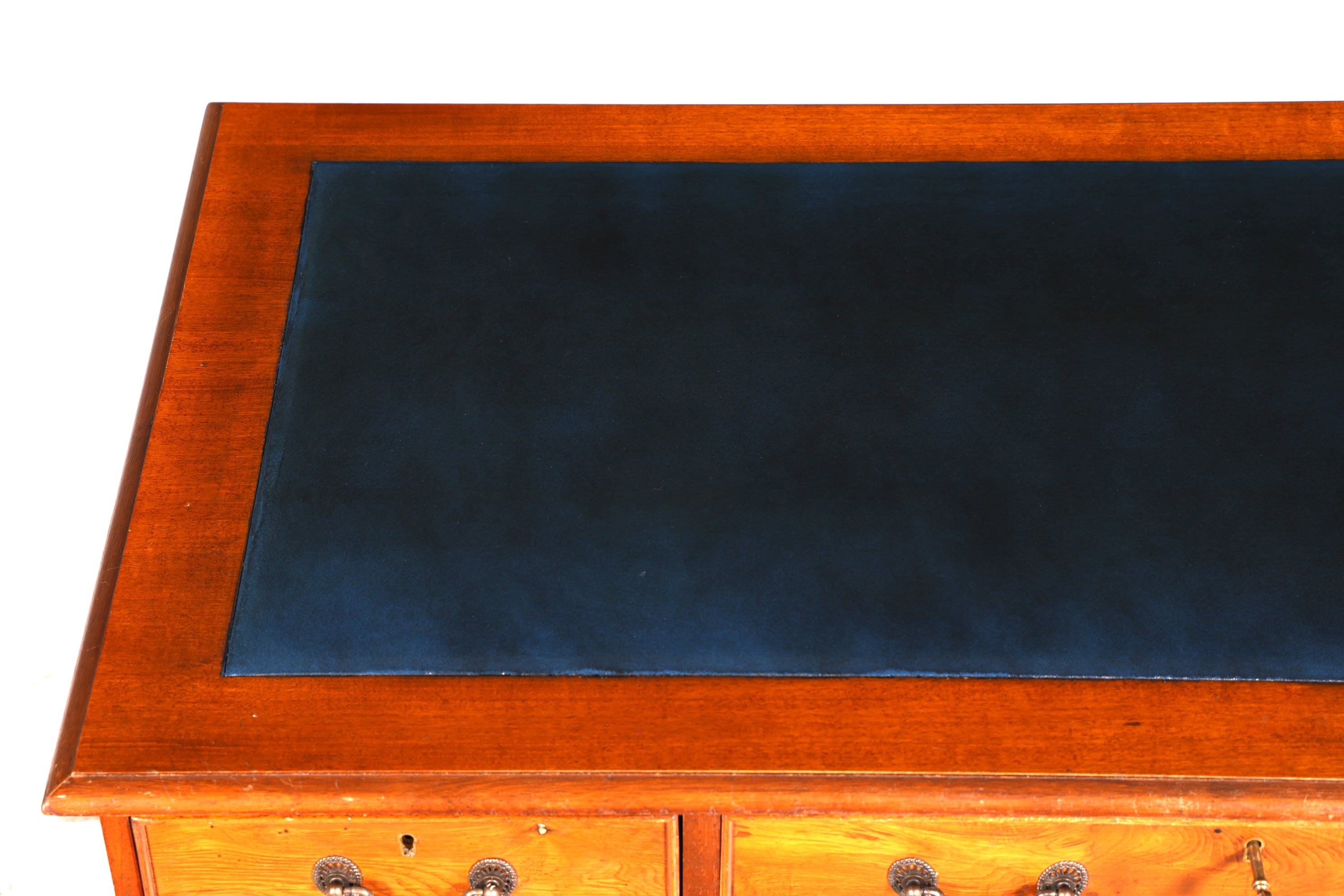 Prachtig Engels bureau van kersenhout met echt leren blad, kantoortafel, antiek vintage