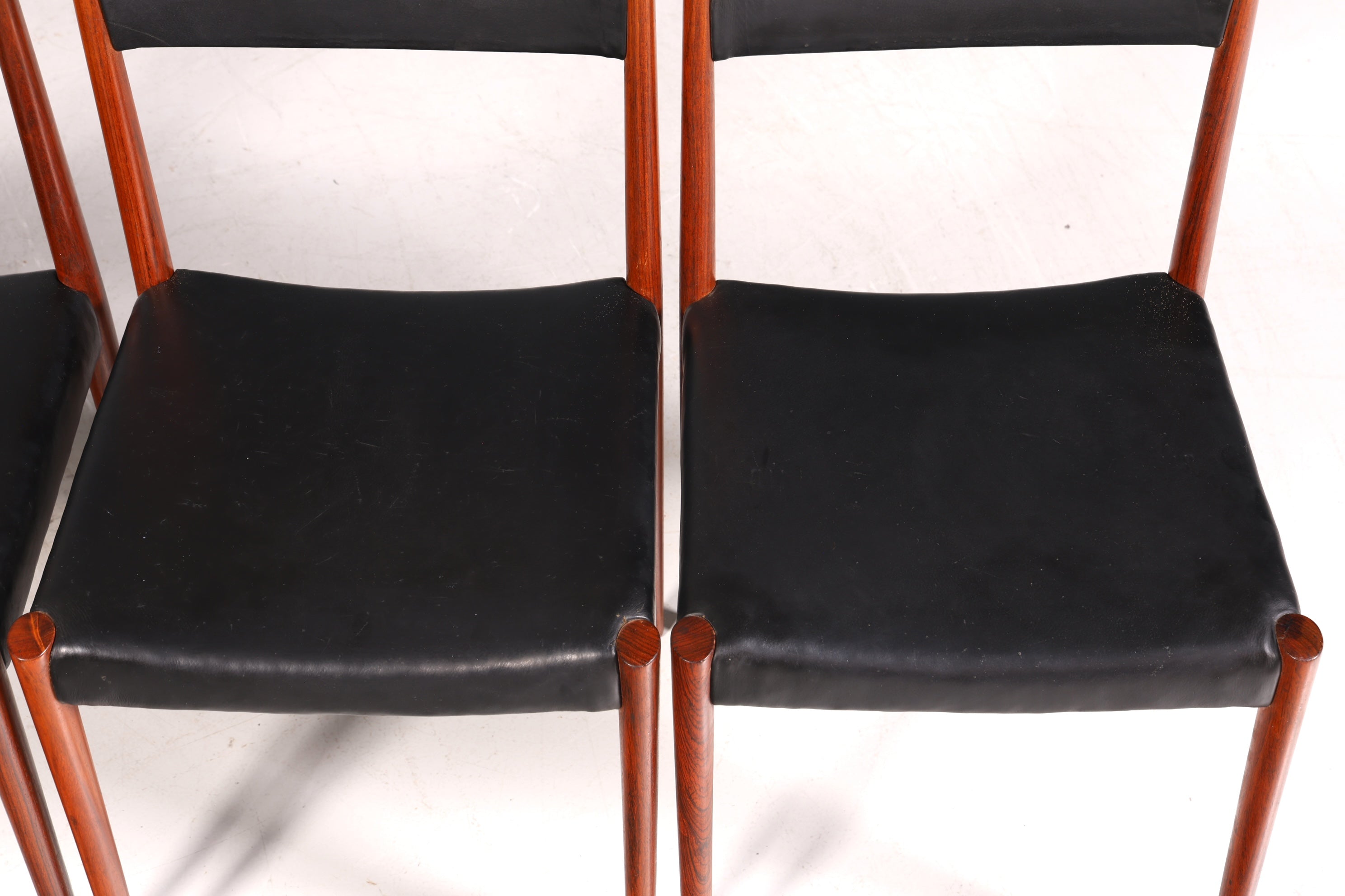 4x Simple Mid-Century Chairs Rosewood Retro Chair Set Genuine Leather Danish Design Kitchen Chairs