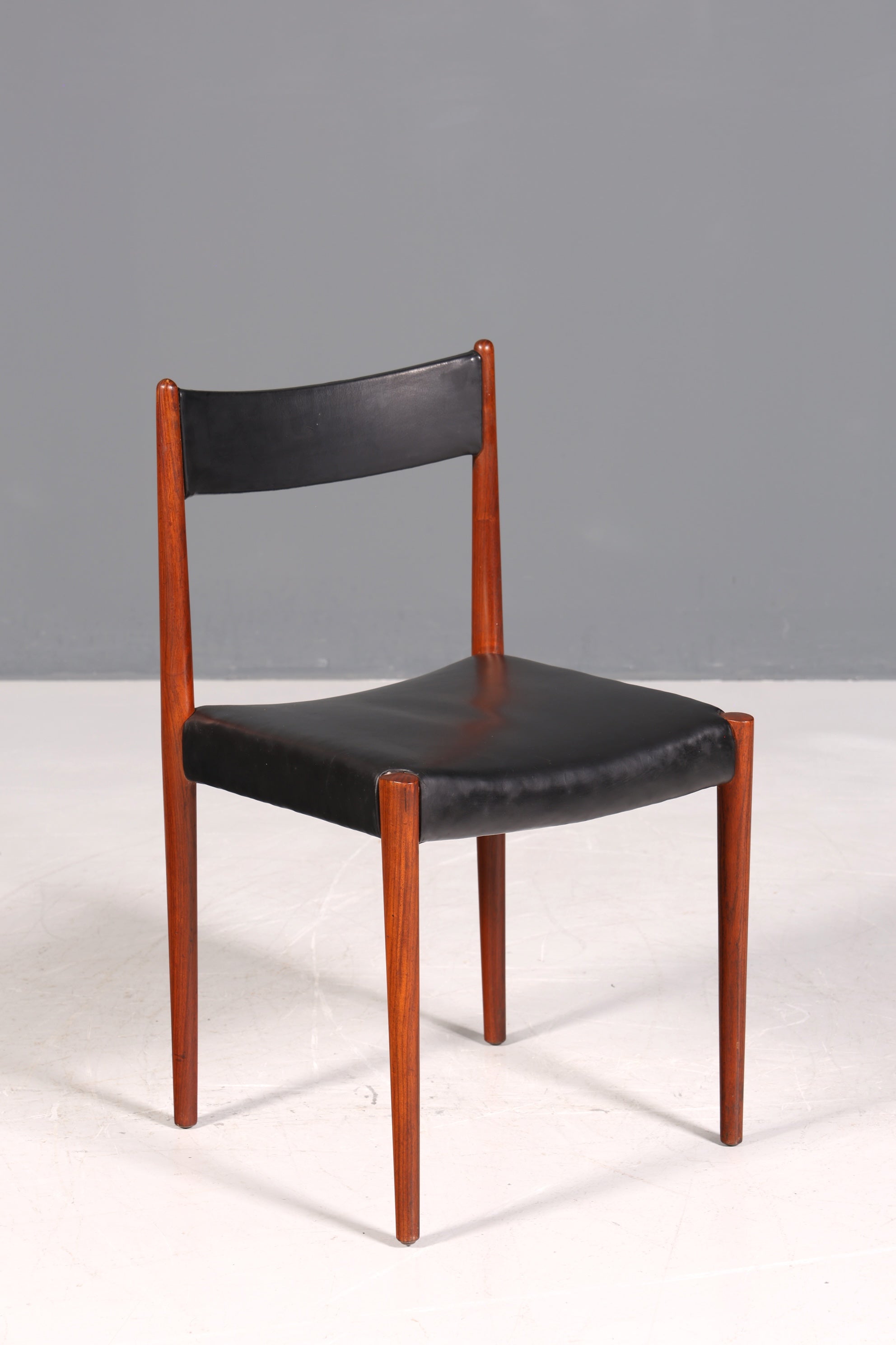 4x Simple Mid-Century Chairs Rosewood Retro Chair Set Genuine Leather Danish Design Kitchen Chairs