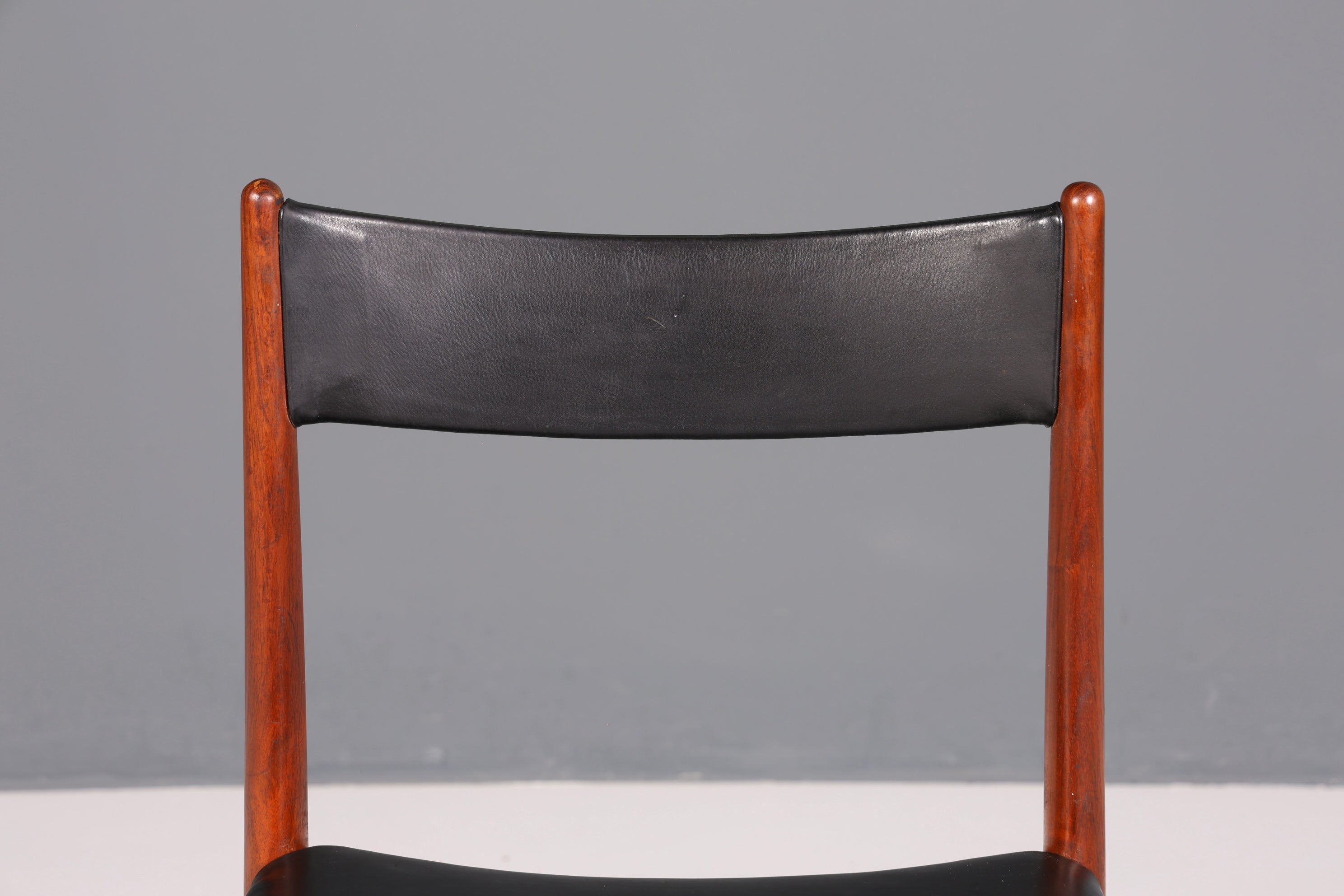 4x Simple Mid-Century Chairs Rosewood Retro Chair Set Genuine Leather Danish Design Kitchen Chairs