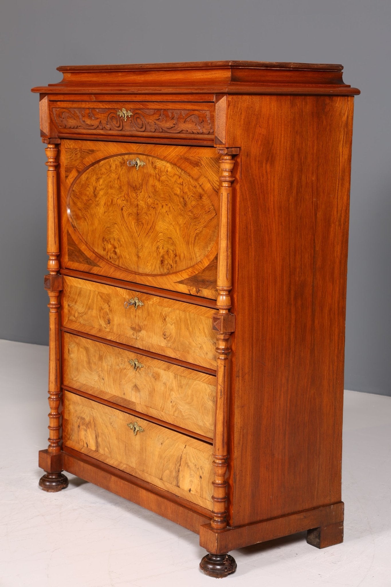Stilvoller Gründerzeit Sekretär Vertiko Nussbaum Highboard Louis Philippe Kommode Sekretär Schrank um 1880