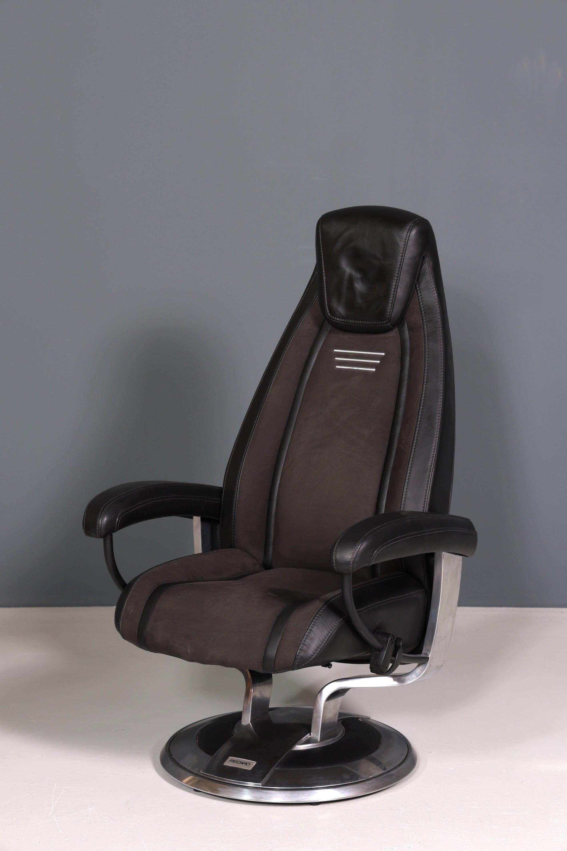 Edler Designer Sessel mit Hocker "Recaro" echt Leder Relax Armlehnsessel Fussablage