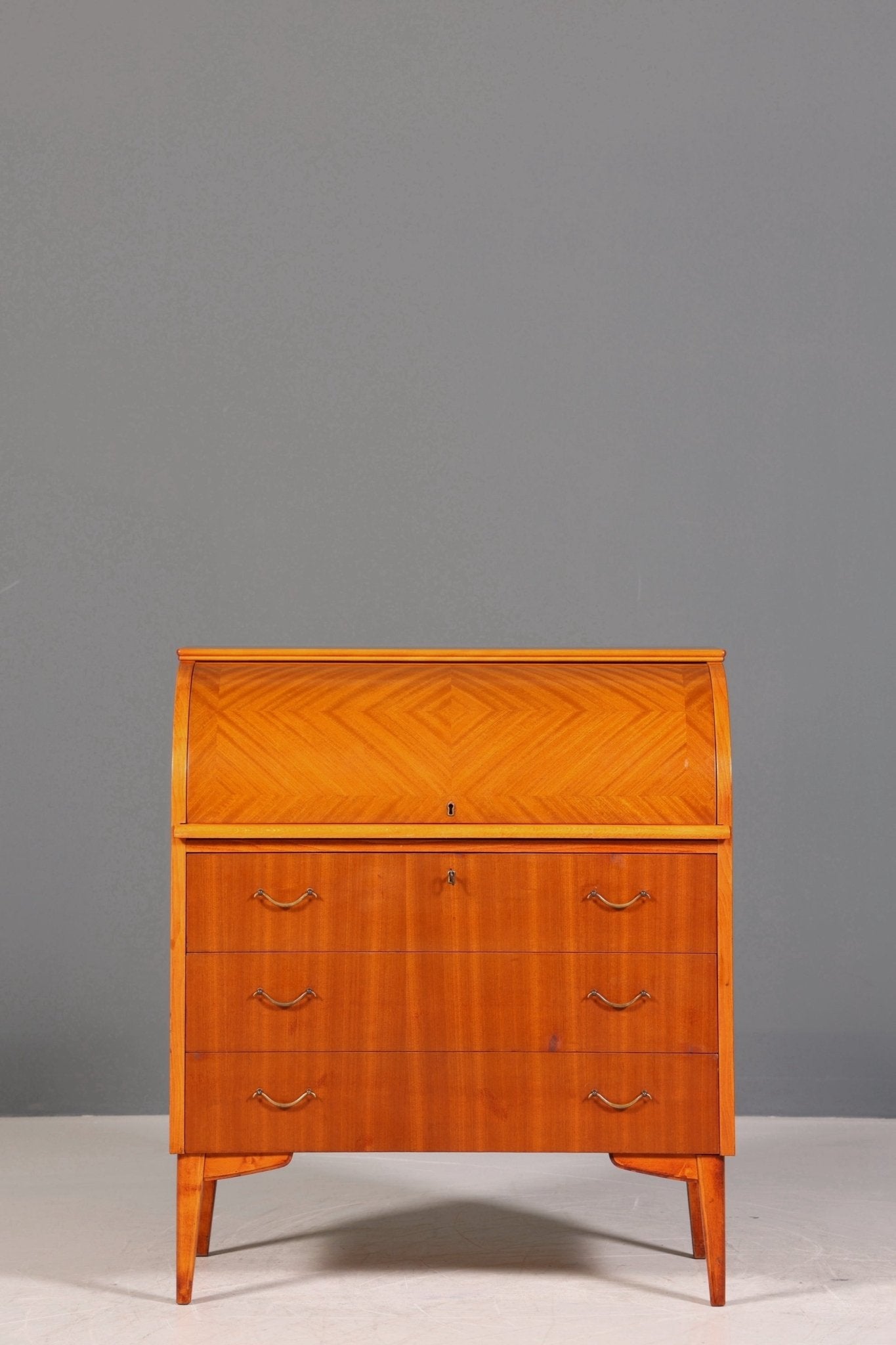 Schlichter Mid Century Rollladen Sekretär echt Holz Büro Schrank Vintage Schreibkommode