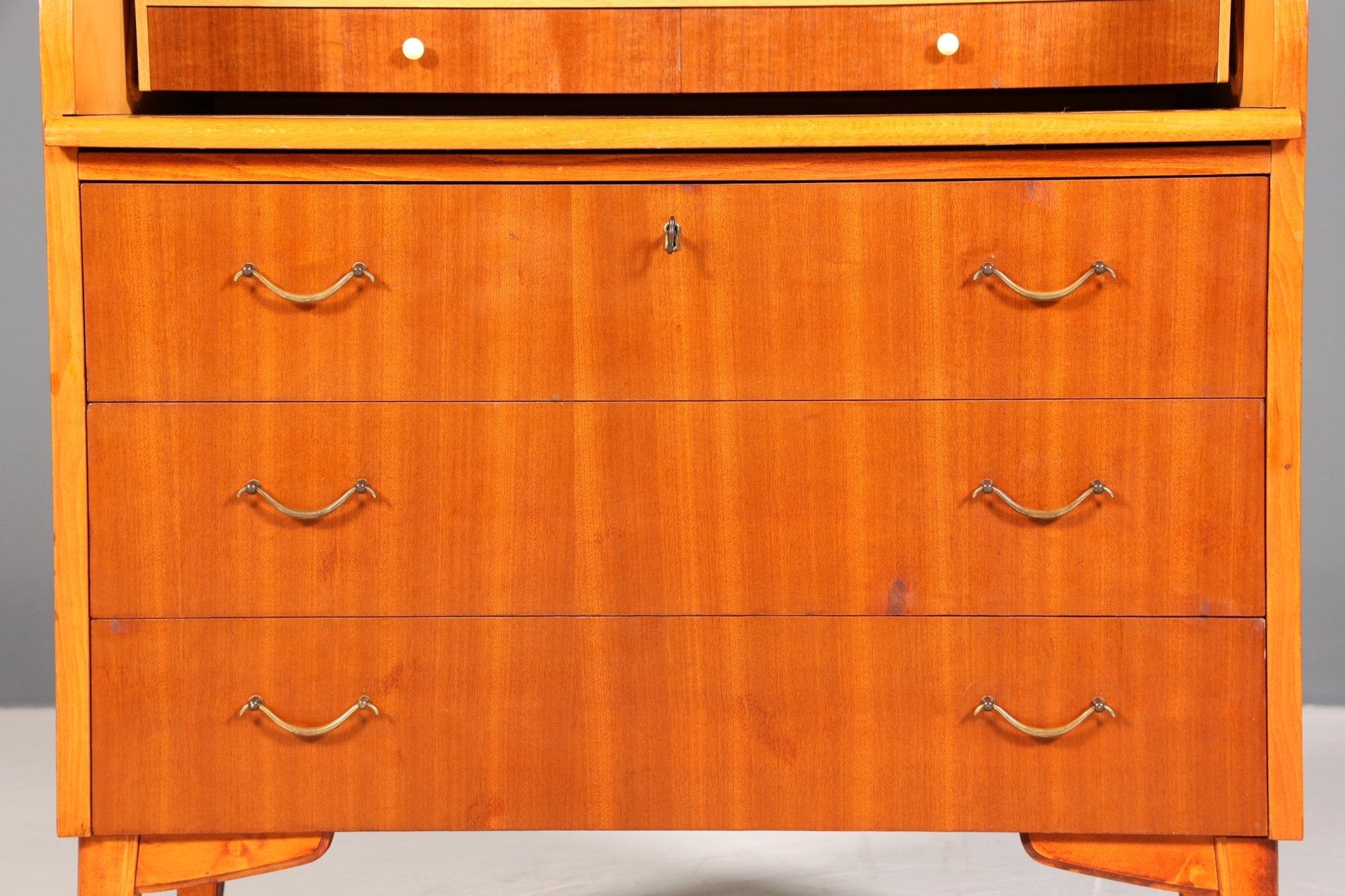 Schlichter Mid Century Rollladen Sekretär echt Holz Büro Schrank Vintage Schreibkommode