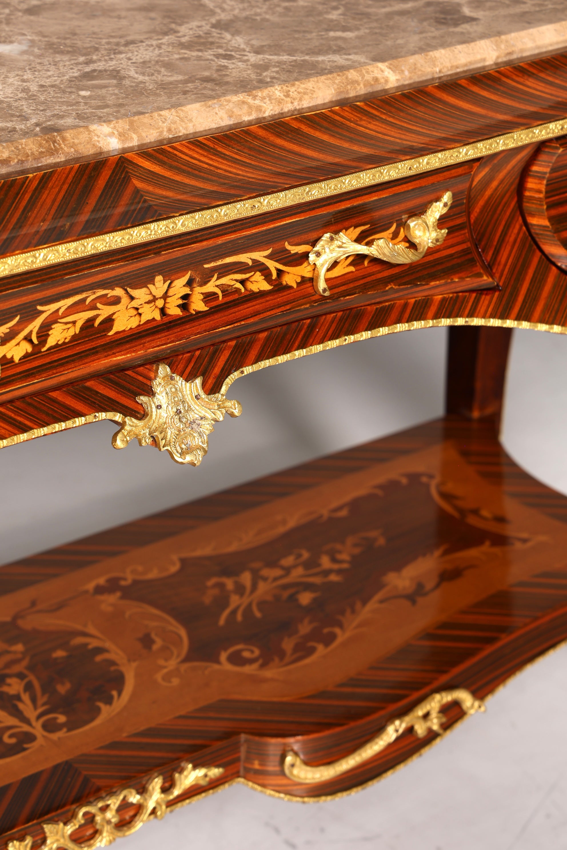 Dreamy Baroque style console table, marble, antique style inlaid console