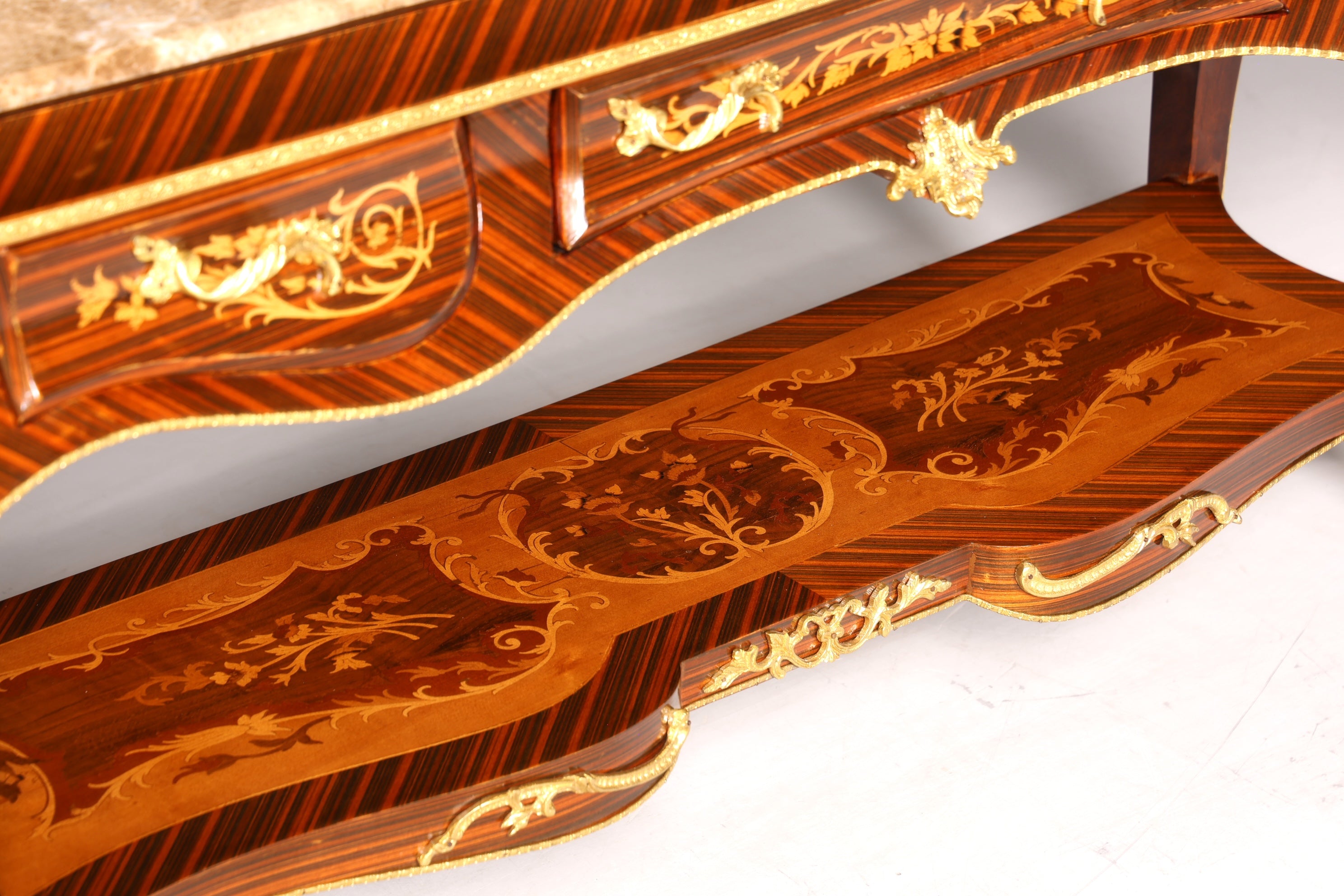 Dreamy Baroque style console table, marble, antique style inlaid console