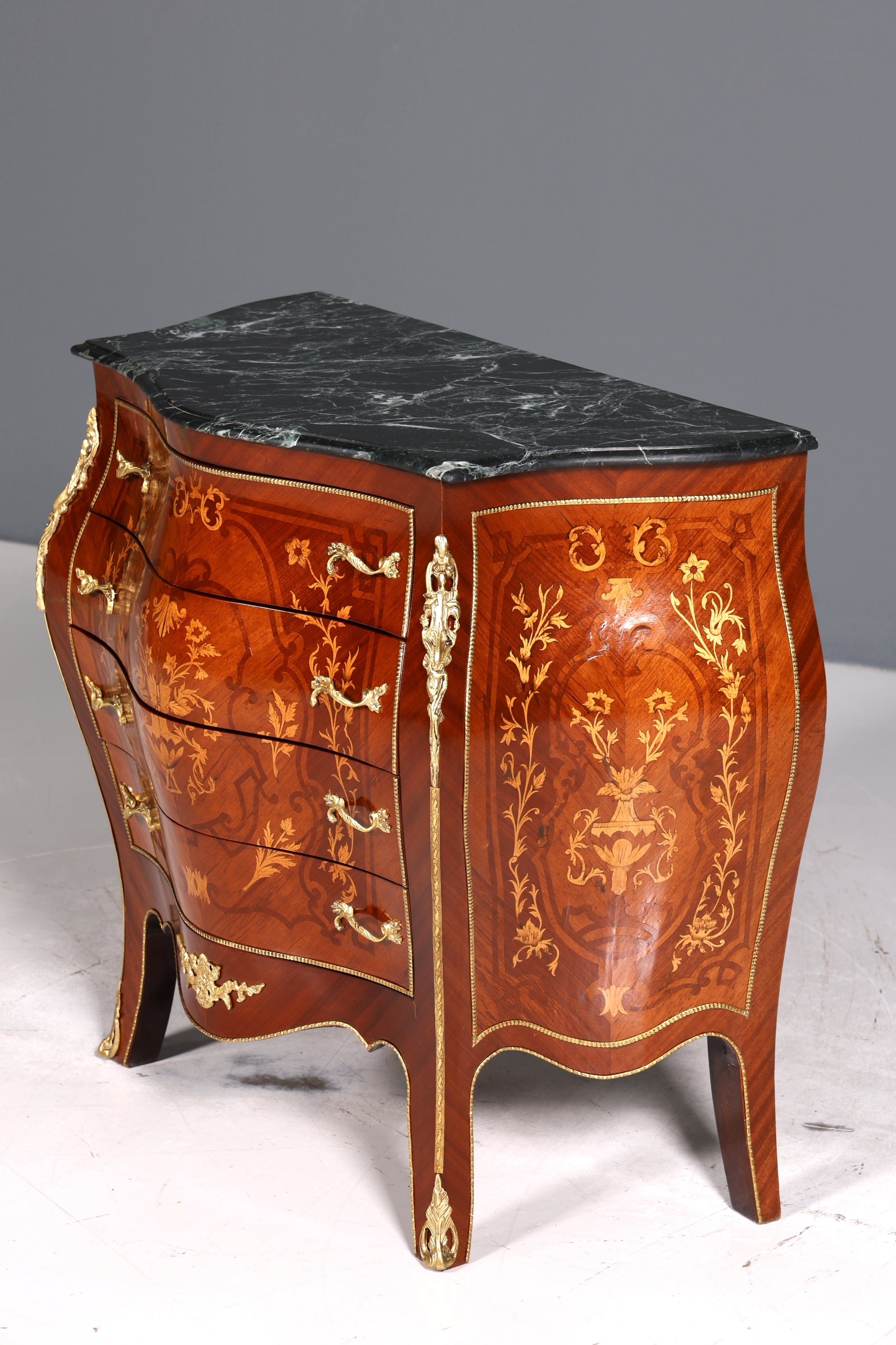 Wunderschöne Bauchige Barock Kommode Messing Marmor Louis XV Sideboard Antik Stil