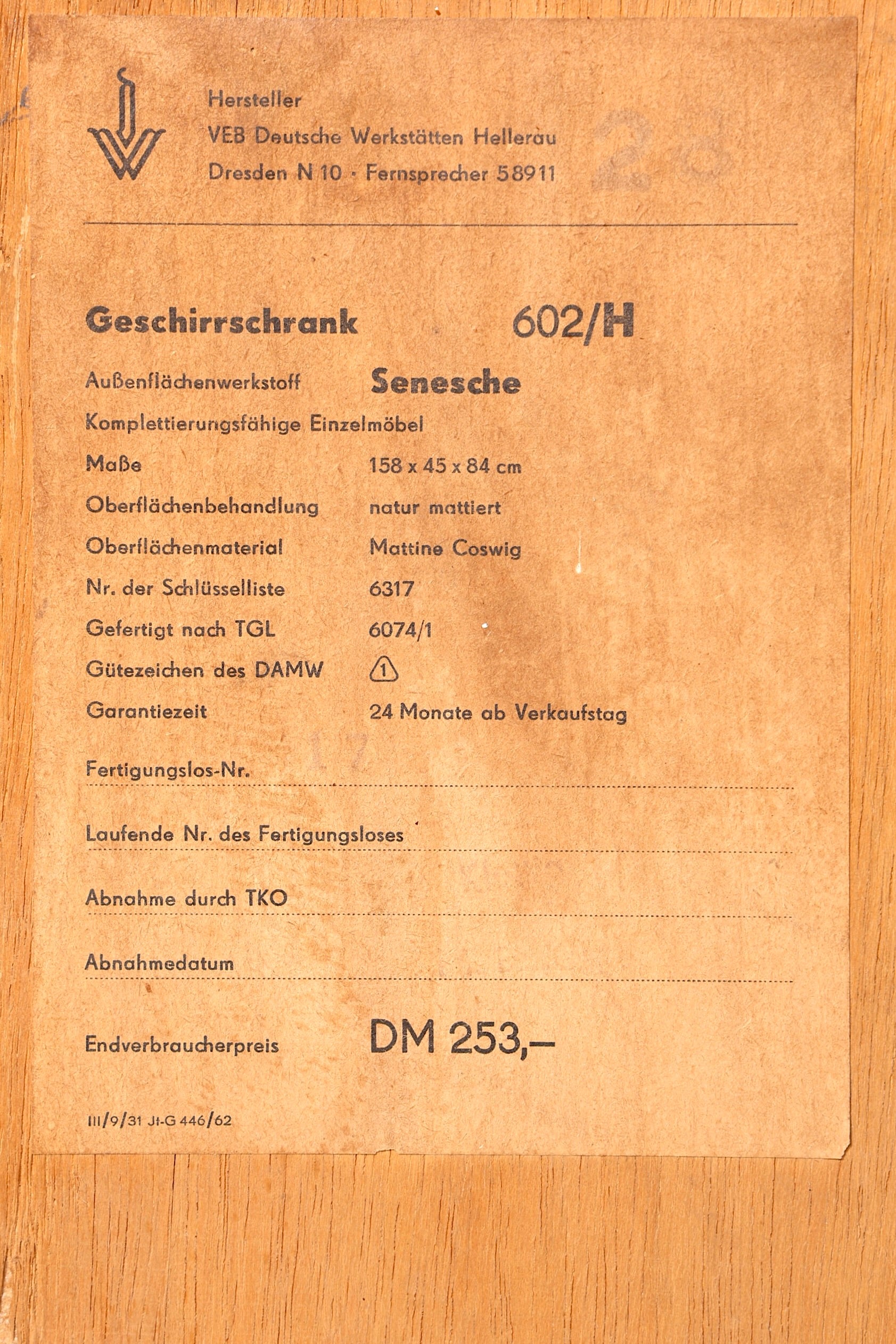 Wunderschönes Original Hellerau Sideboard Franz Ehrlich 602 Schrank Mid Century TV Schrank VEB