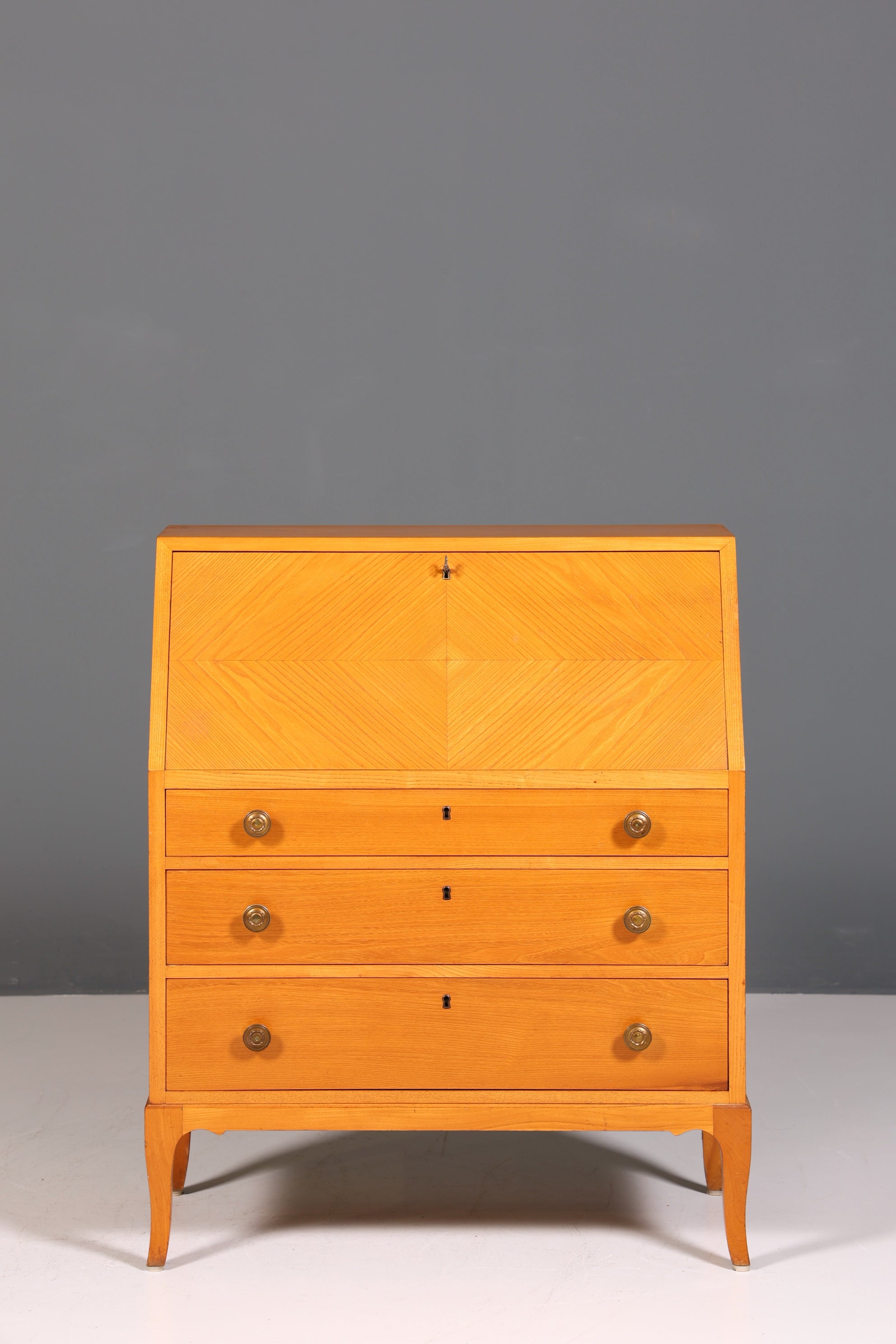 F226 Finish cm Schlichter Mid Century Sekretär Vintage Schreibmöbel echt Holz Kommode Office Secretary