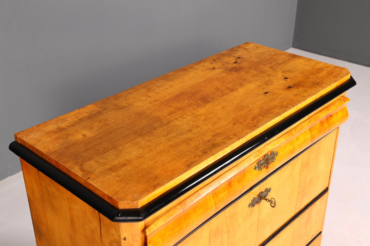 Prachtige antieke Biedermeier-commode, vertiko, ladekast van berkenhout, circa 1850, massief hout