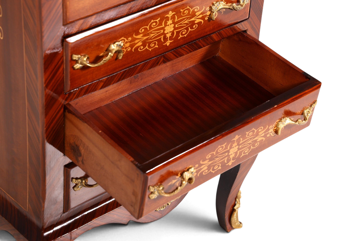 Wunderschönes Barock Stil Louis XV Highboard Marmor Vertiko Intarsien Kommode