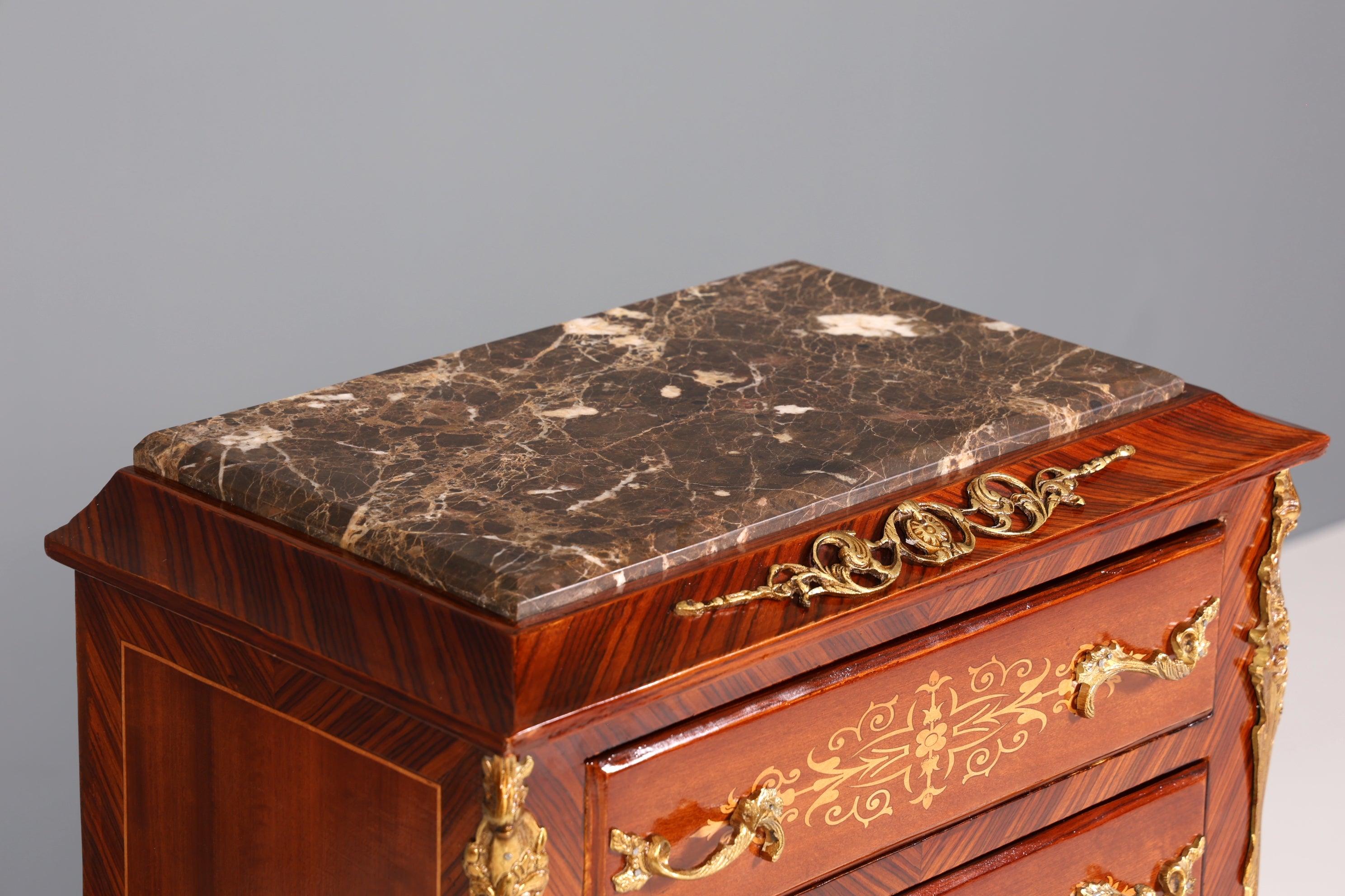 Wunderschönes Barock Stil Louis XV Highboard Marmor Vertiko Intarsien Kommode